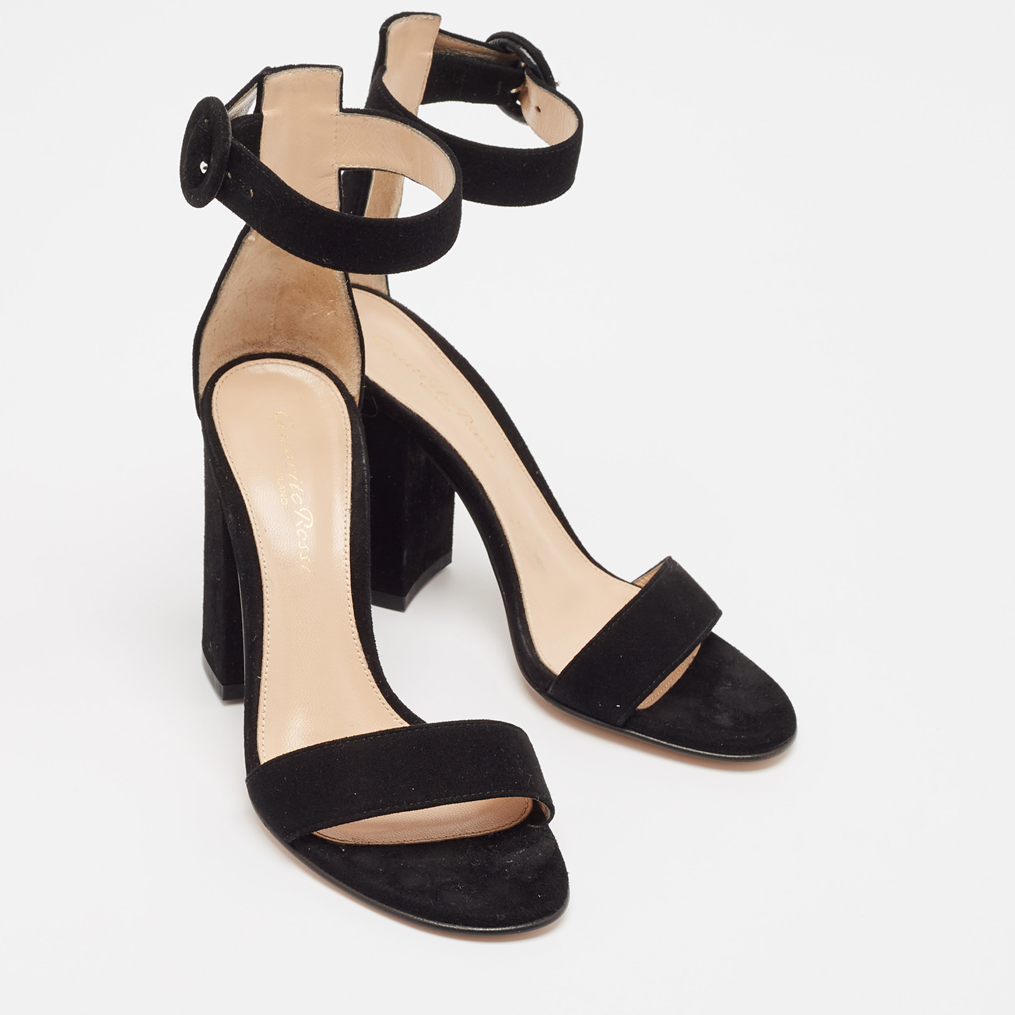 Gianvito Rossi Black Suede Versilia Sandals Size 34.5