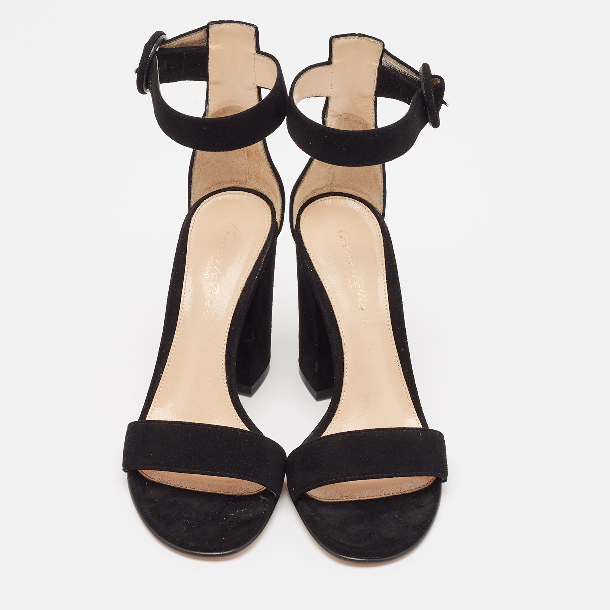 Gianvito Rossi Black Suede Versilia Sandals Size 34.5