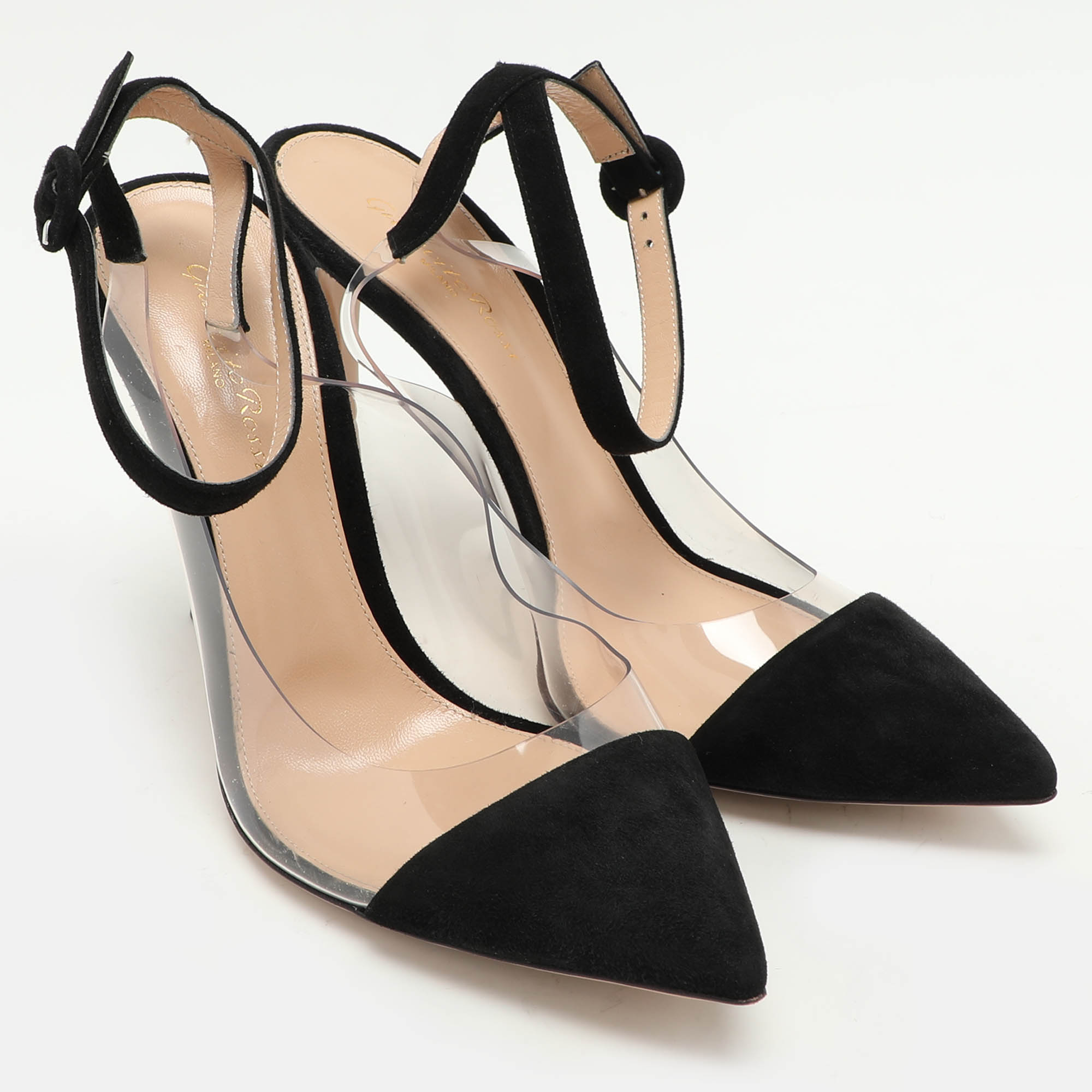 Gianvito Rossi Black PVC And Suede Anise Ankle Strap Pumps Size 40