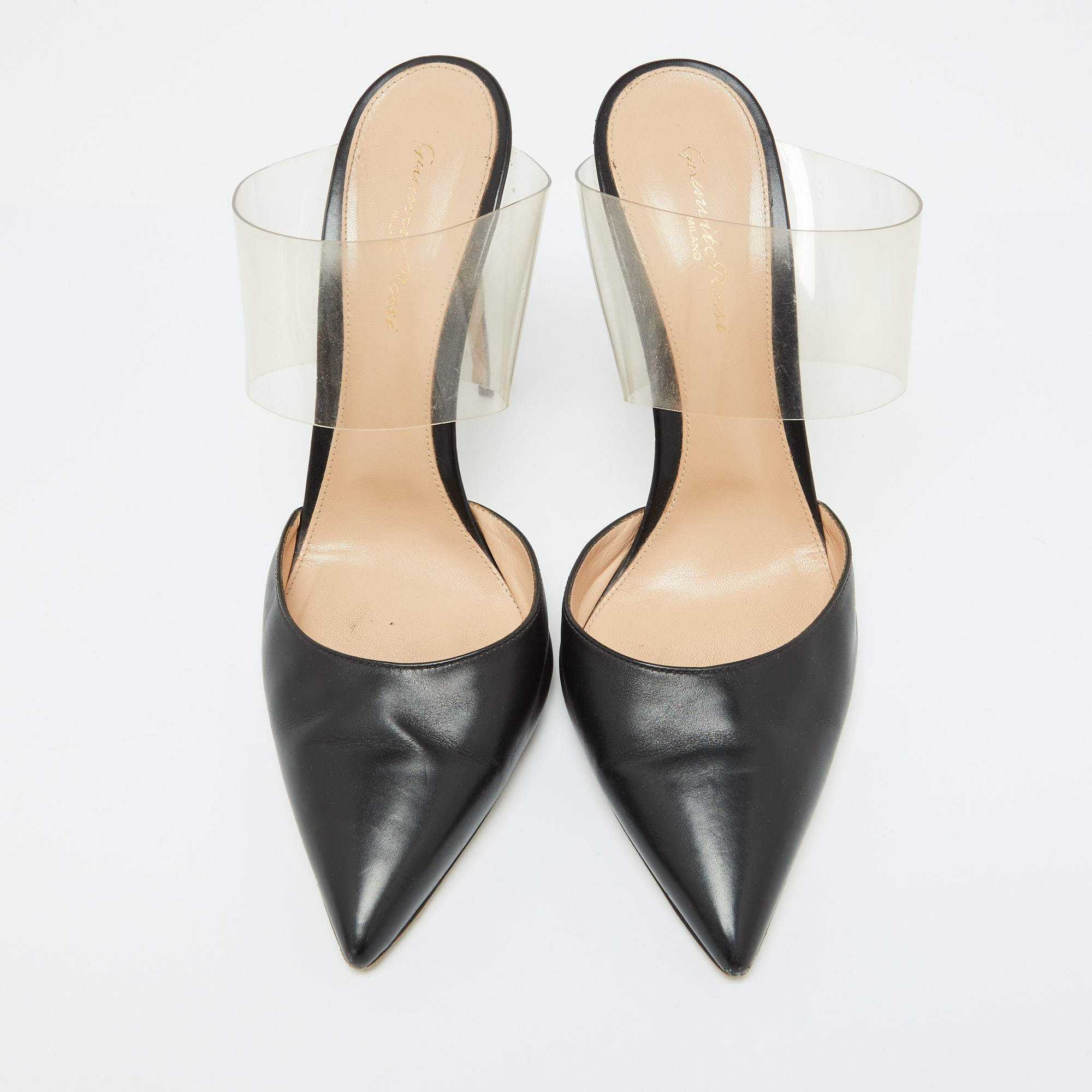 Gianvito Rossi Black Leather And PVC Plexi Pointed Toe Mules Size 41