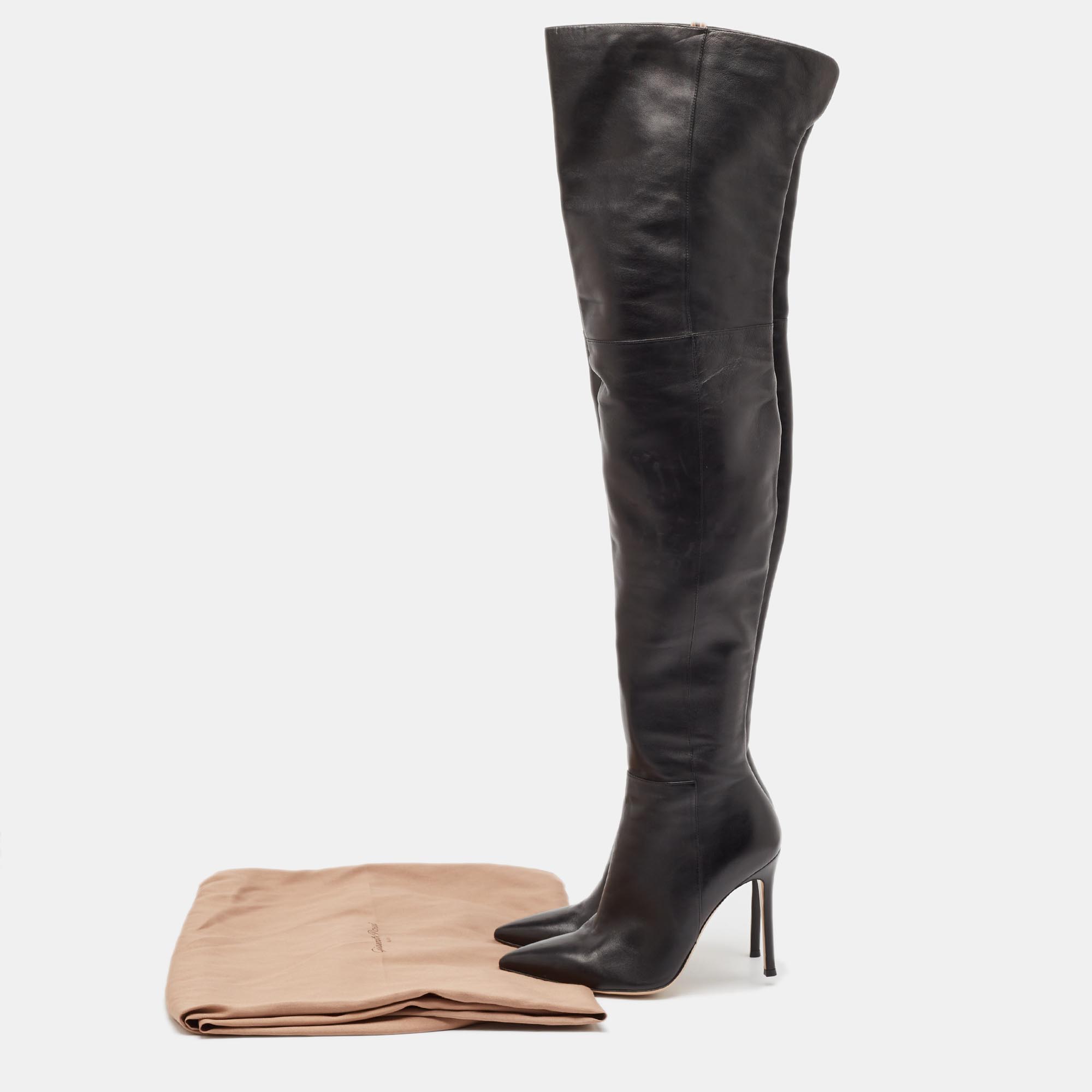 Gianvito Rossi Black Patent Leather Pointed-Toe Over The Knee Boots Size 38