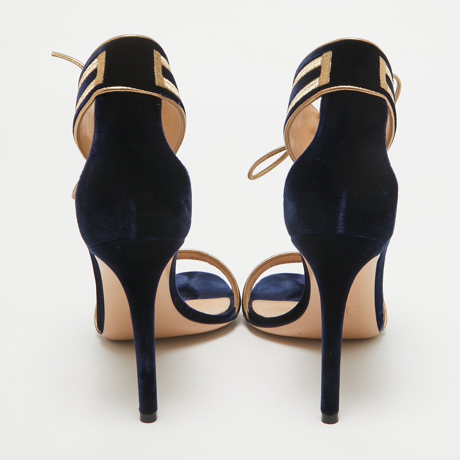 Gianvito Rossi Navy Blue/Gold Velvet Augusta Ankle Cuff Sandals Size 39