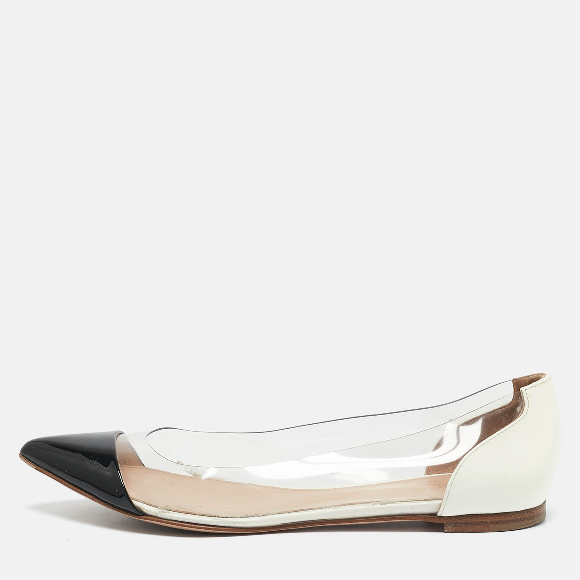 Gianvito Rossi White/Black Patent Leather and PVC Plexi Pointed Toe Ballet Flats Size
Gianvito Rossi White/Black Patent Leather and PVC Plexi Pointed Toe Ballet Flats Size