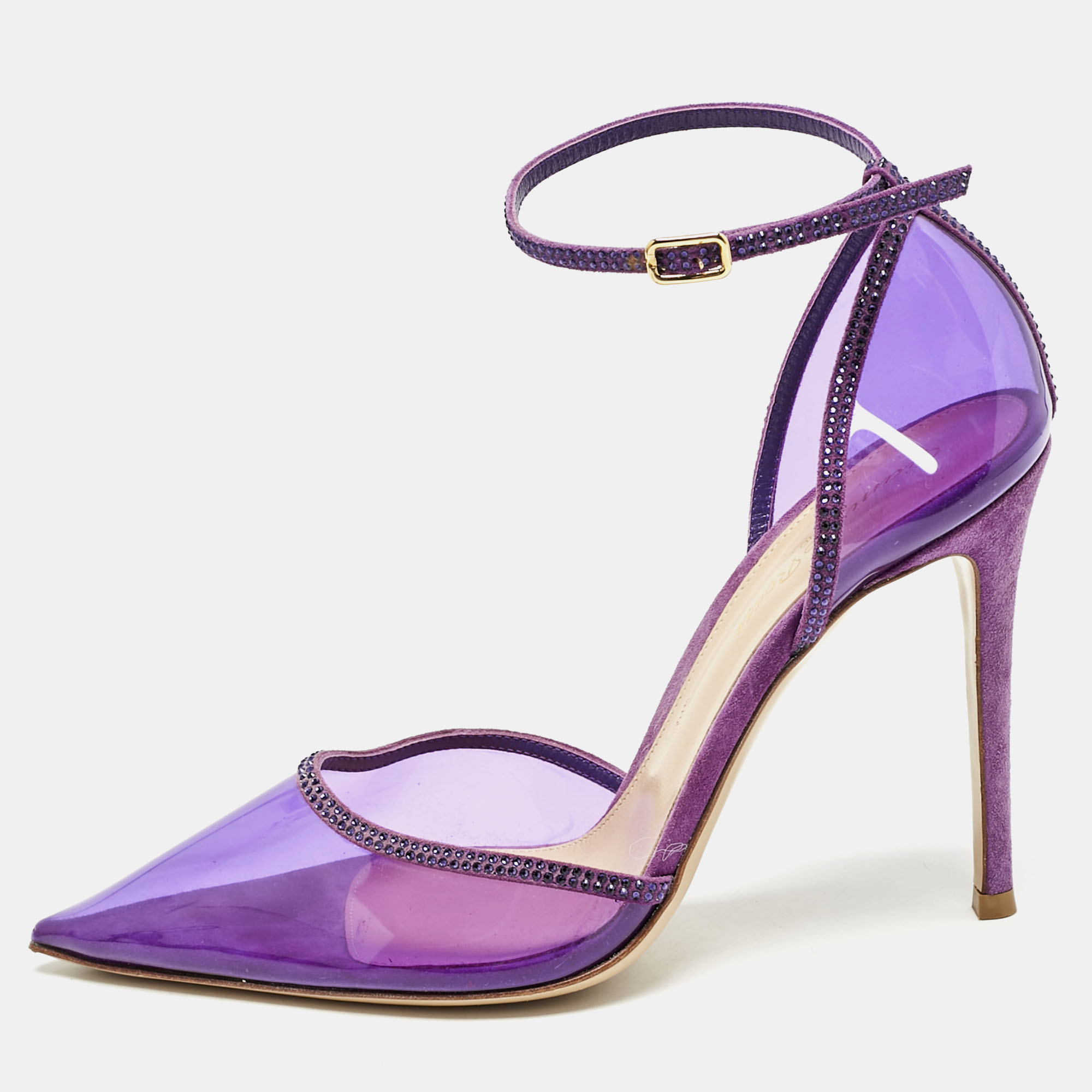 Gianvito Rossi Purple PVC and Crystal Embellished Suede Sabin Ankle Strap Pumps Size
Gianvito Rossi Purple PVC and Crystal Embellished Suede Sabin Ankle Strap Pumps Size