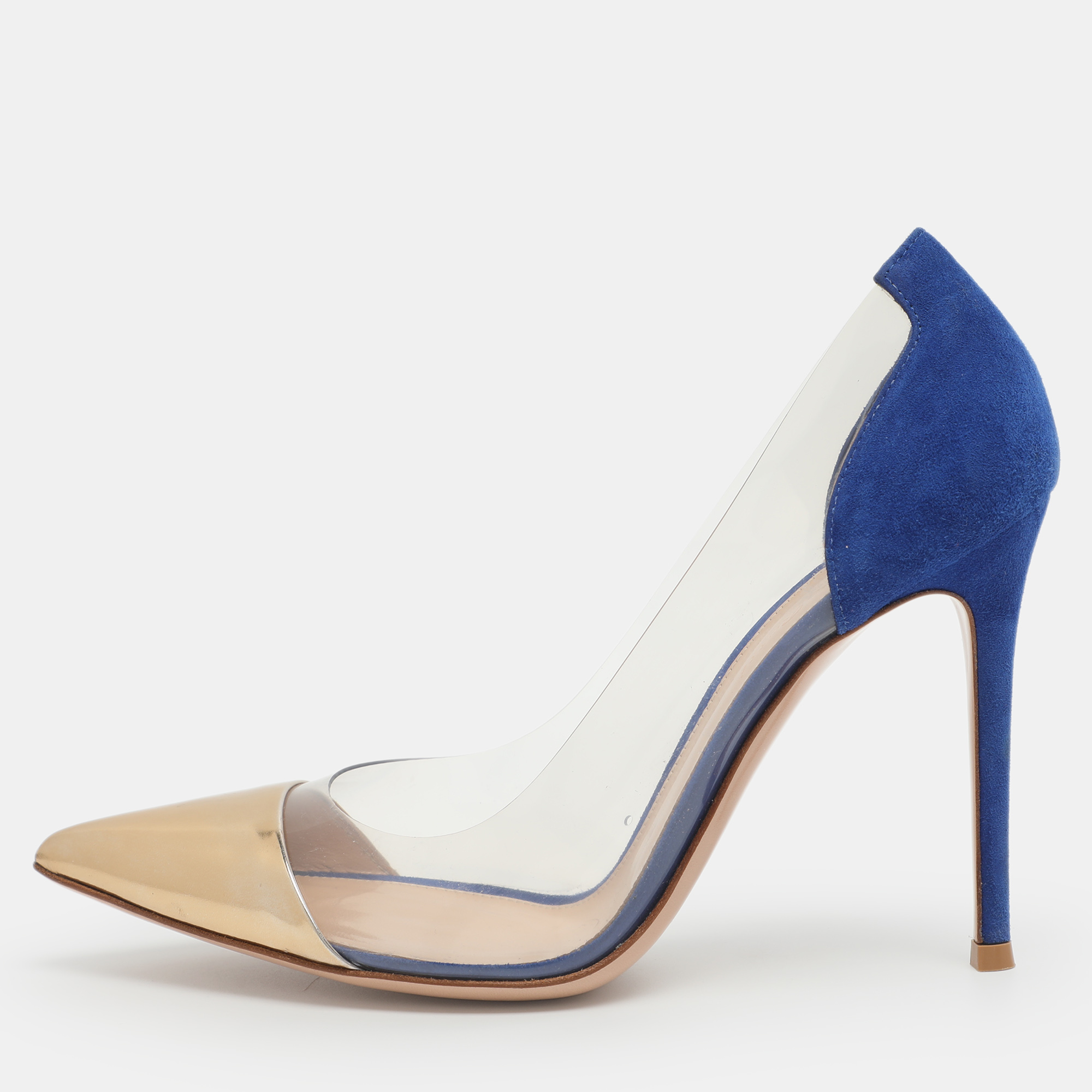 Gianvito Rossi Plexi Size Blue/Gold PVC and Suede Pumps
Gianvito Rossi Plexi Size Blue/Gold PVC and Suede Pumps