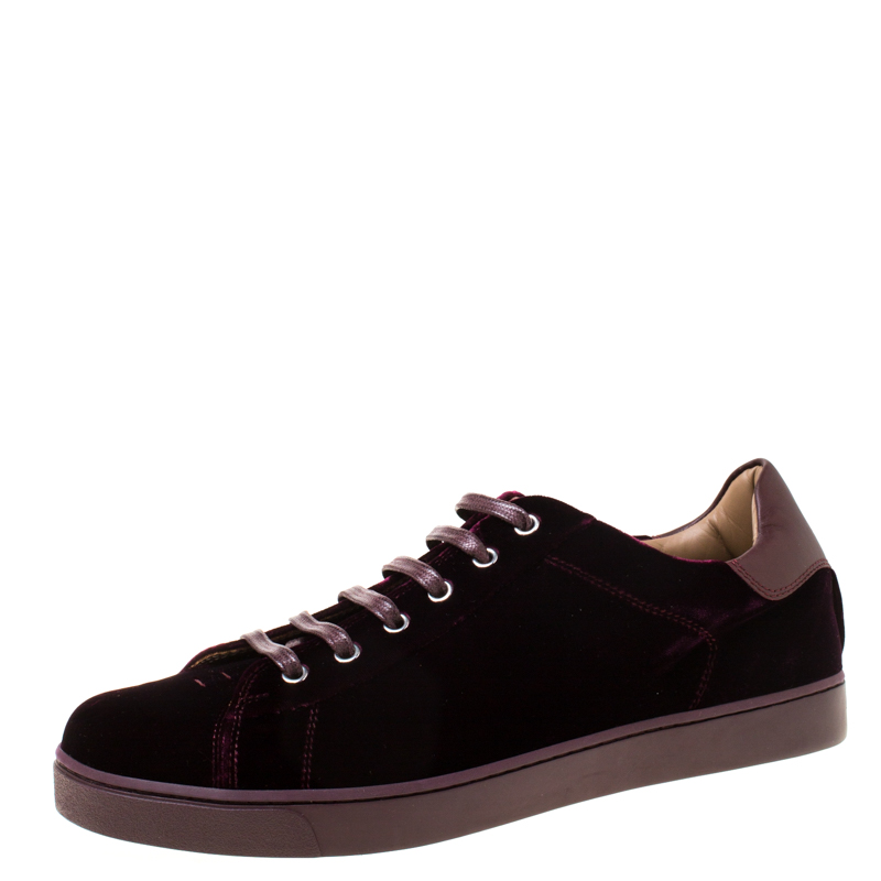 Image of Gianvito Rossi Burgundy Velvet Loft Low Top Sneakers Size .