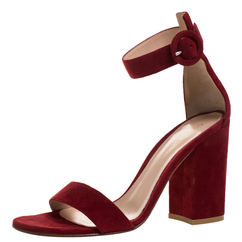 Image of Gianvito Rossi Red Suede Leather Versilia Ankle Strap Sandals Size