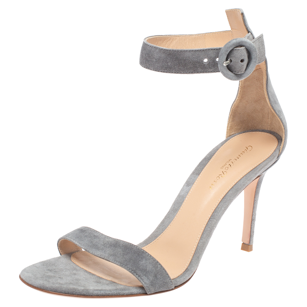 Image of Gianvito Rossi Grey Suede Portofino Sandals Size .