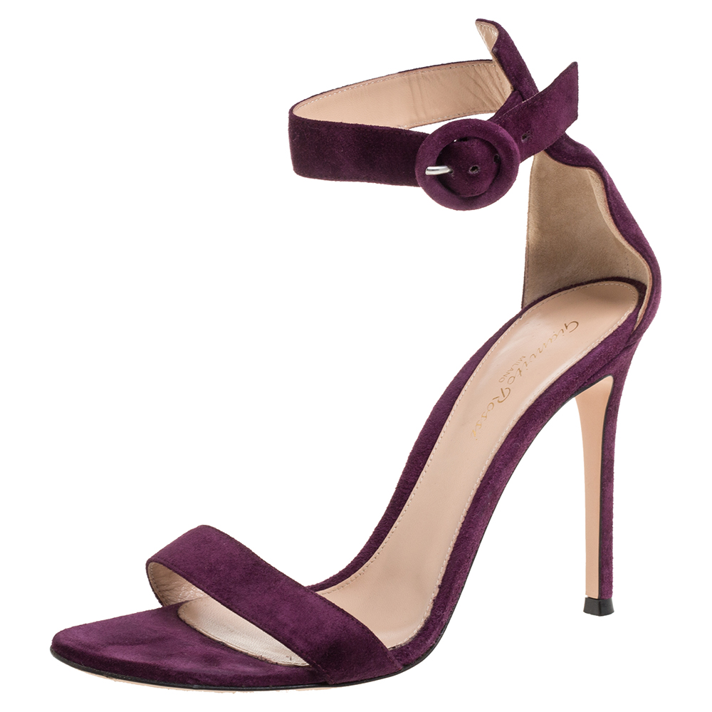 Image of Gianvito Rossi Purple Suede Portofino Sandals Size .