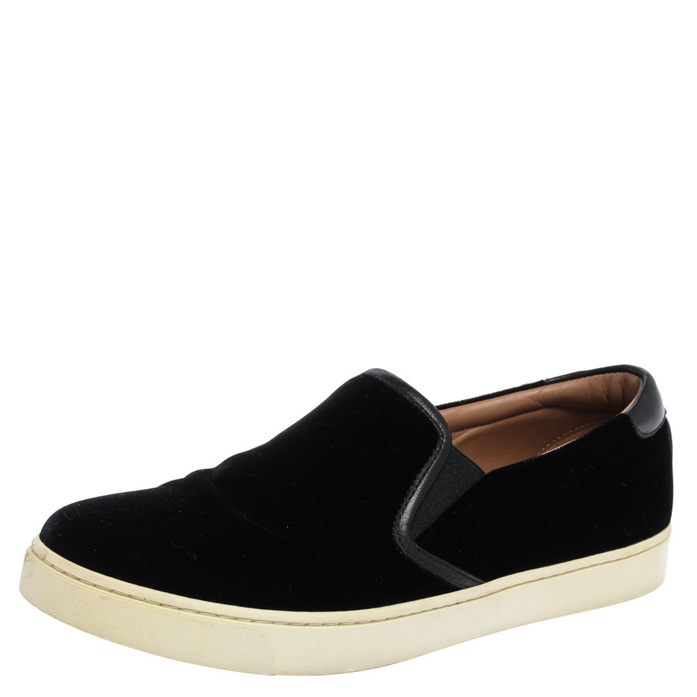 Image of Gianvito Rossi Black Velvet And Leather Trim Slip on Sneakers Size .