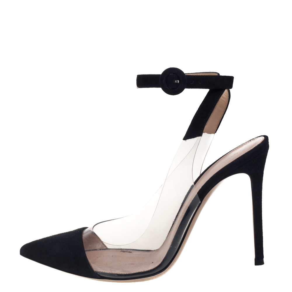 

Gianvito Rossi Black Suede And PVC Anise Cap-Toe Pumps Size