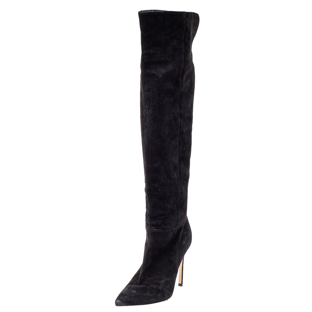 Gianvito Rossi Black Suede Over the Knee Boots Size 38.5