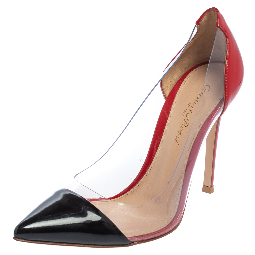 Gianvito Rossi Black/Red Patent Leather And PVC Plexi Pointed Toe Pumps Size 36