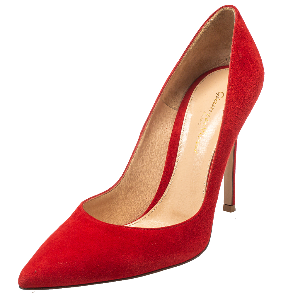 Gianvito Rossi Red Suede Pointed Toe Pumps Size 39