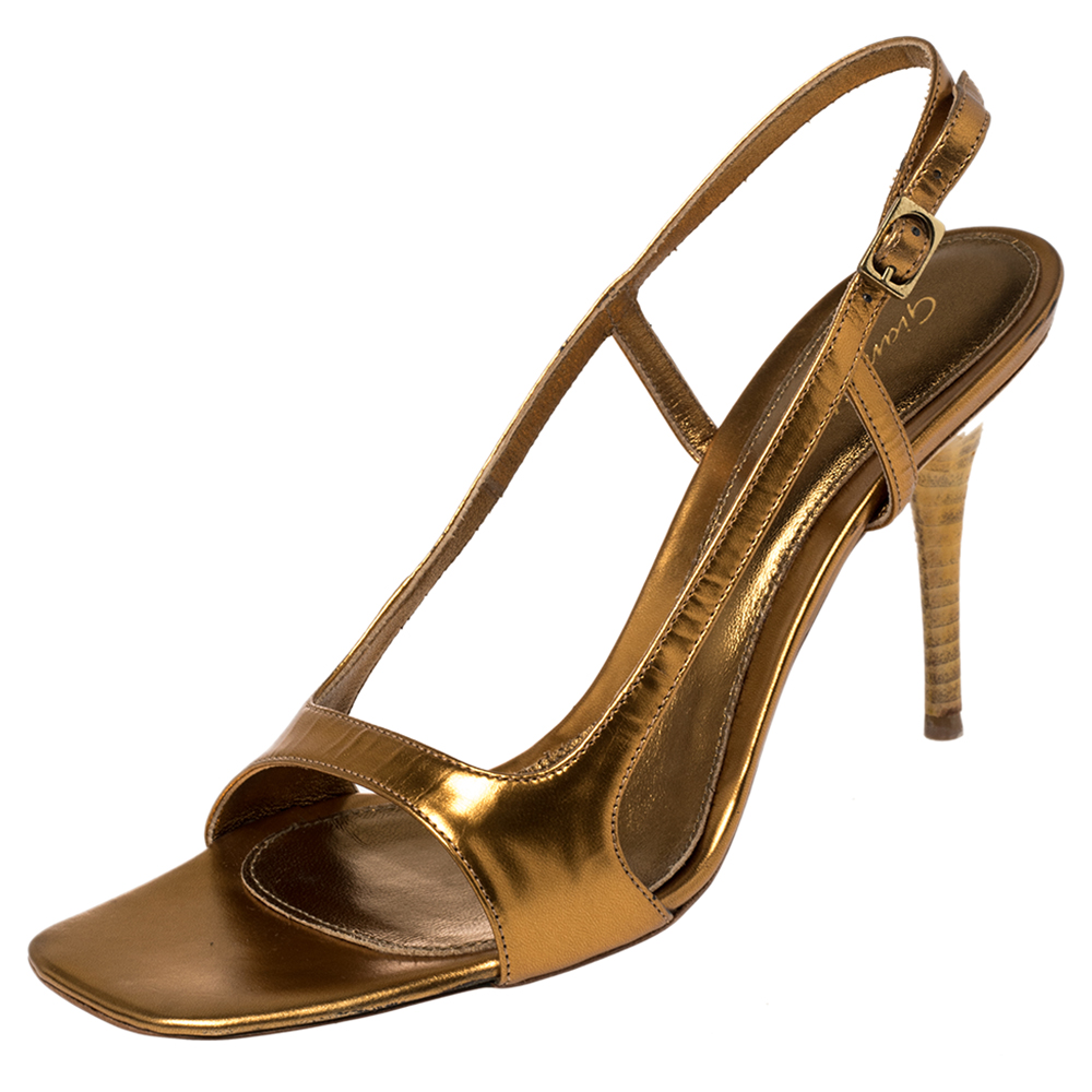 Gianvito Rossi Gold Leather Slingback Sandals Size 38