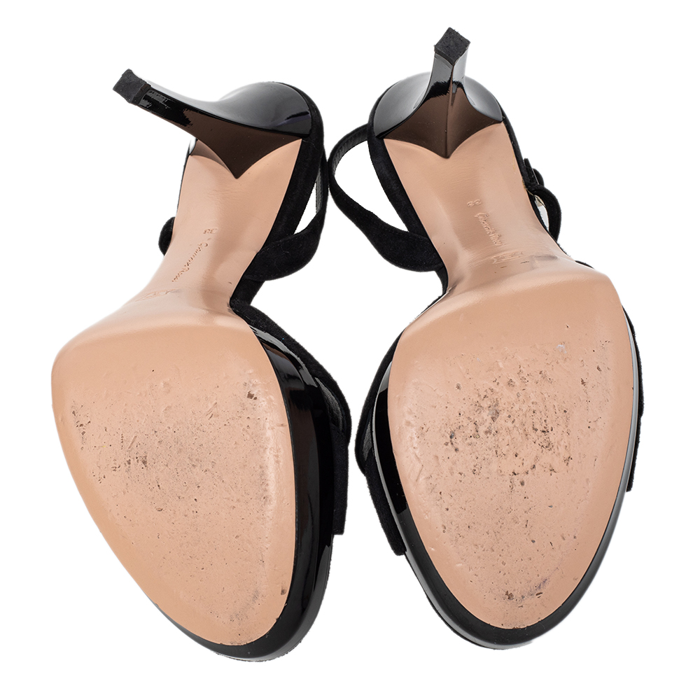 Gianvito Rossi Black Suede And Satin Flower Embellished Slingback Sandals Size 38