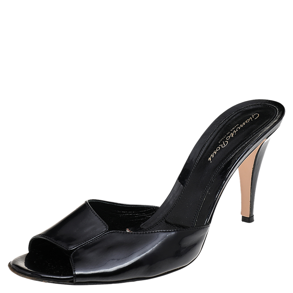 Gianvito Rossi Black Patent Leather Slide Sandals Size 40