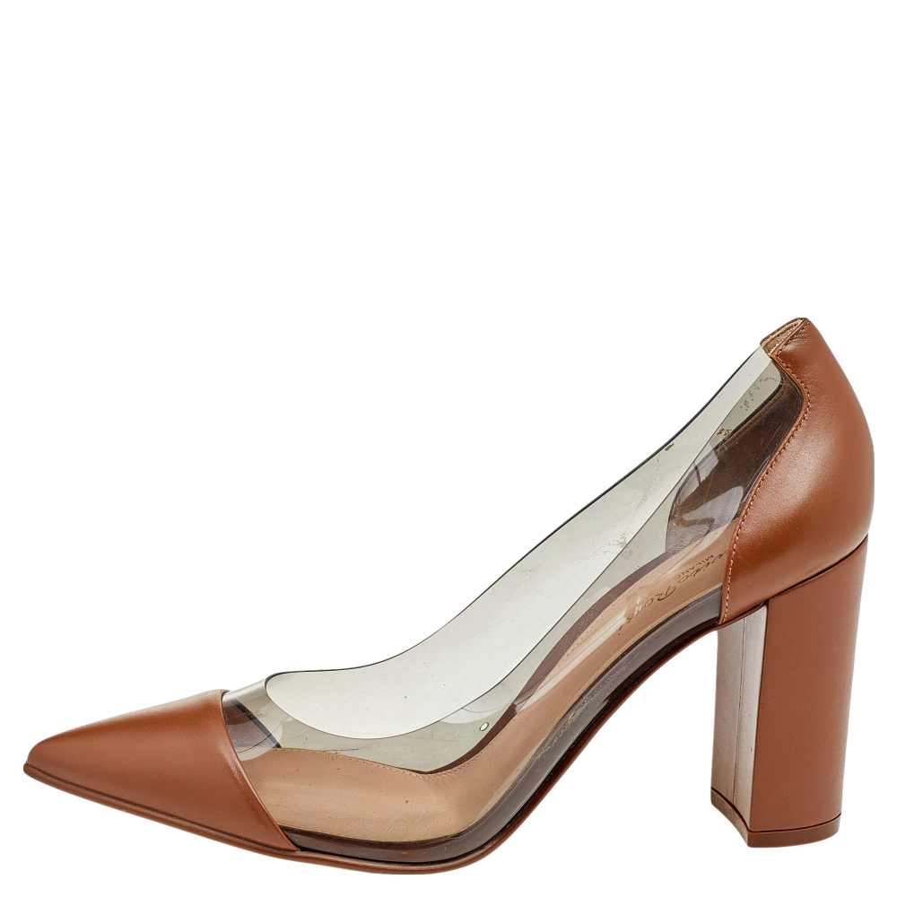 Gianvito Rossi Brown/Transparent Leather and PVC Pointed Toe Block Heel Pumps Size
Gianvito Rossi Brown/Transparent Leather and PVC Pointed Toe Block Heel Pumps Size