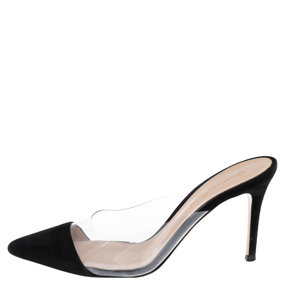 

Gianvito Rossi Black Suede and PVC Plexi Pointed-Toe Mule Sandals Size