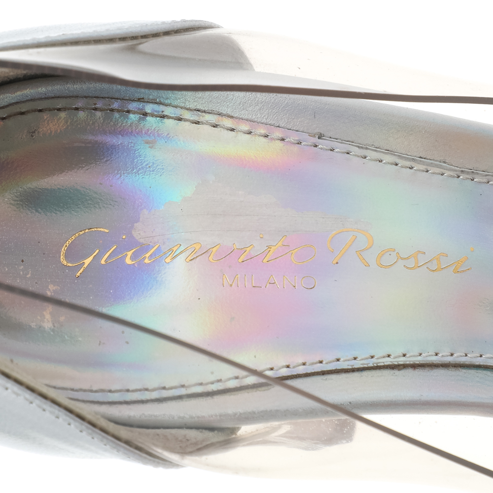 Gianvito Rossi Metallic Hologram Leather And PVC Plexi Pointed Toe Pumps Size 36.5