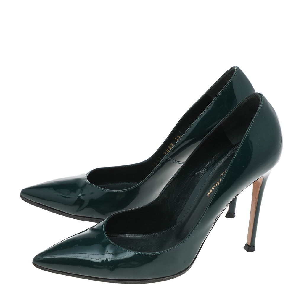 Gianvito Rossi Green Patent Leather Pointed Toe Pumps Size 39