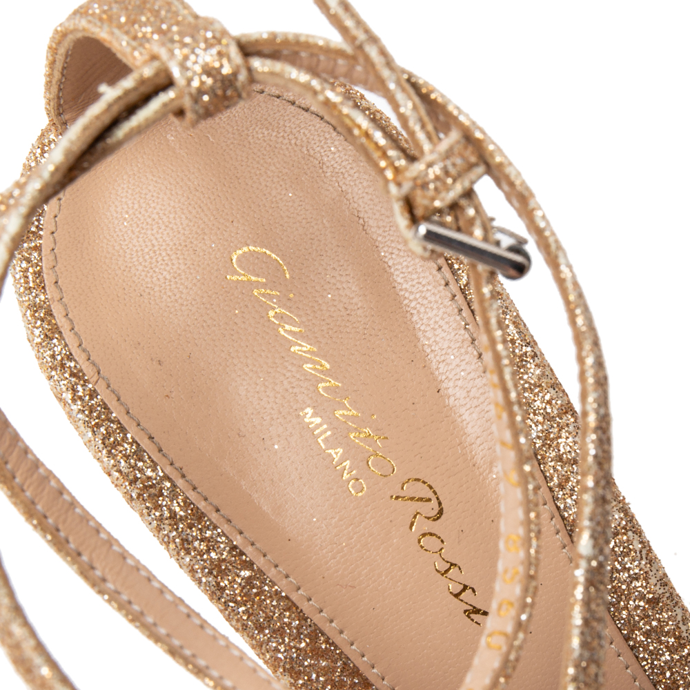 Gianvito Rossi Metallic Gold Glitter Strappy Sandals Size 40