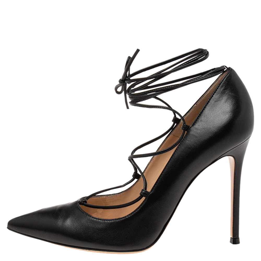 Gianvito Rossi Black Leather Femi Lace-Up Pumps Size 40