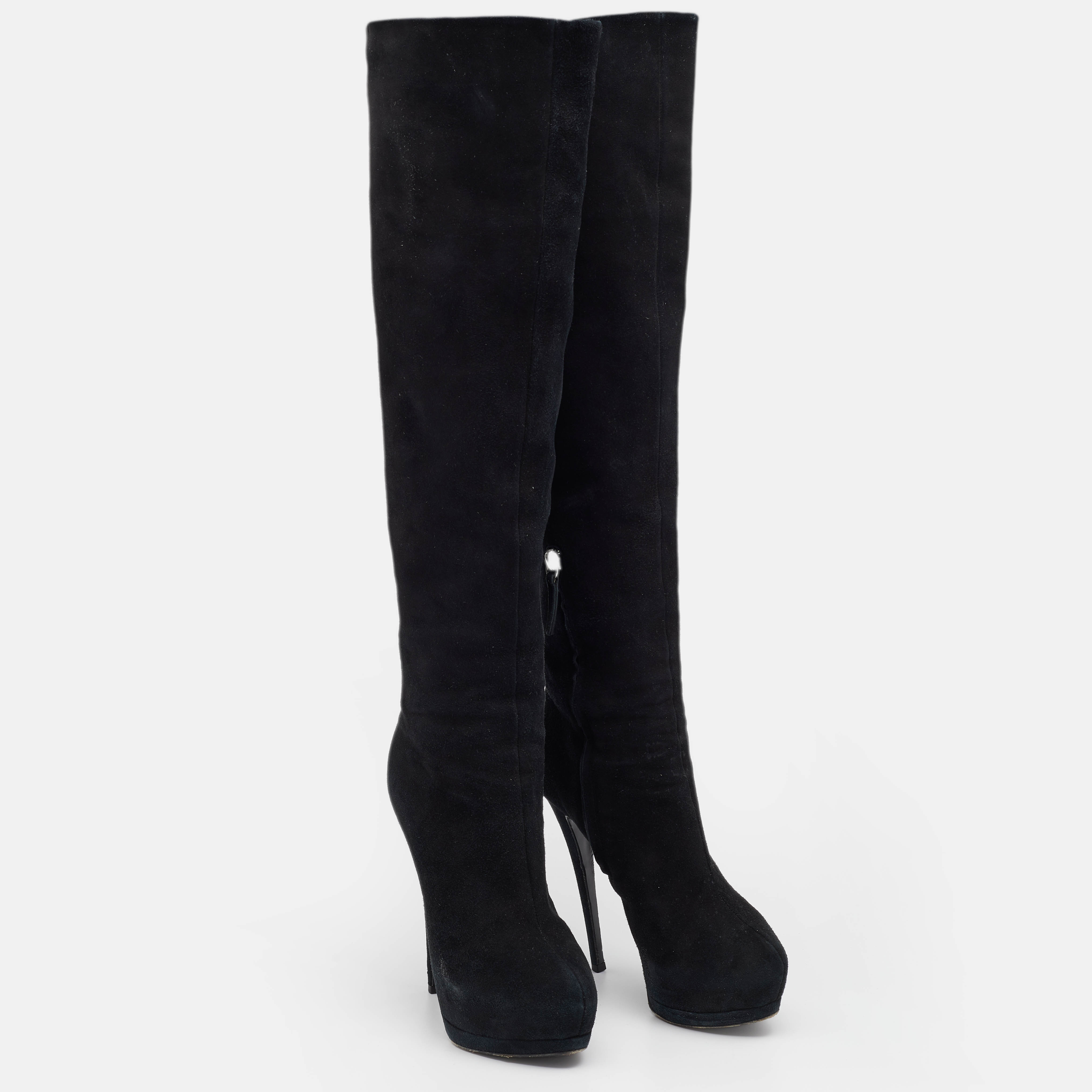 Gianvito Rossi Black Suede Over The Knee Boots Size 38