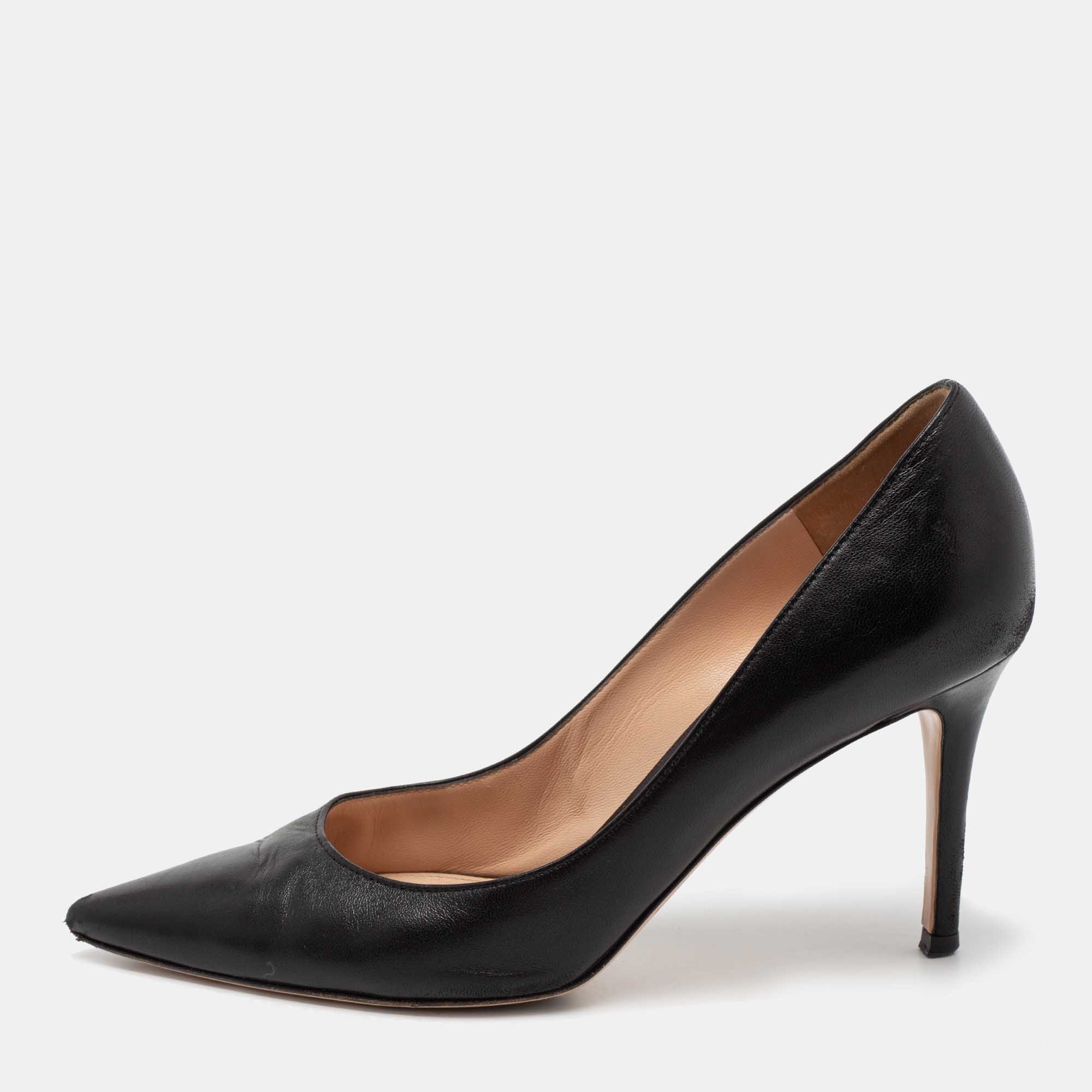 Gianvito Rossi Black Leather Pointed-Toe Pumps Size 37