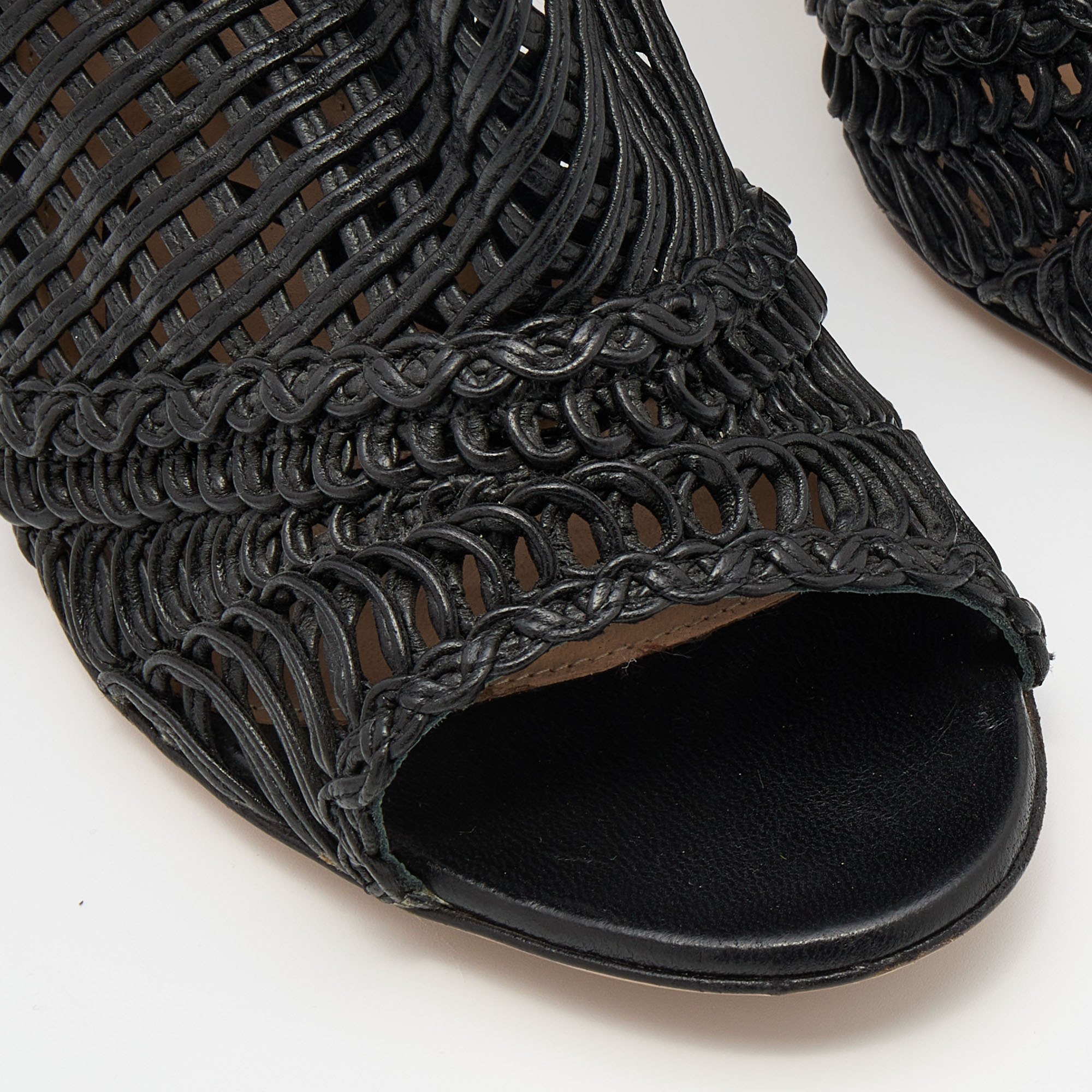Gianvito Rossi Black Woven Leather Ankle Tie Sandals Size 38