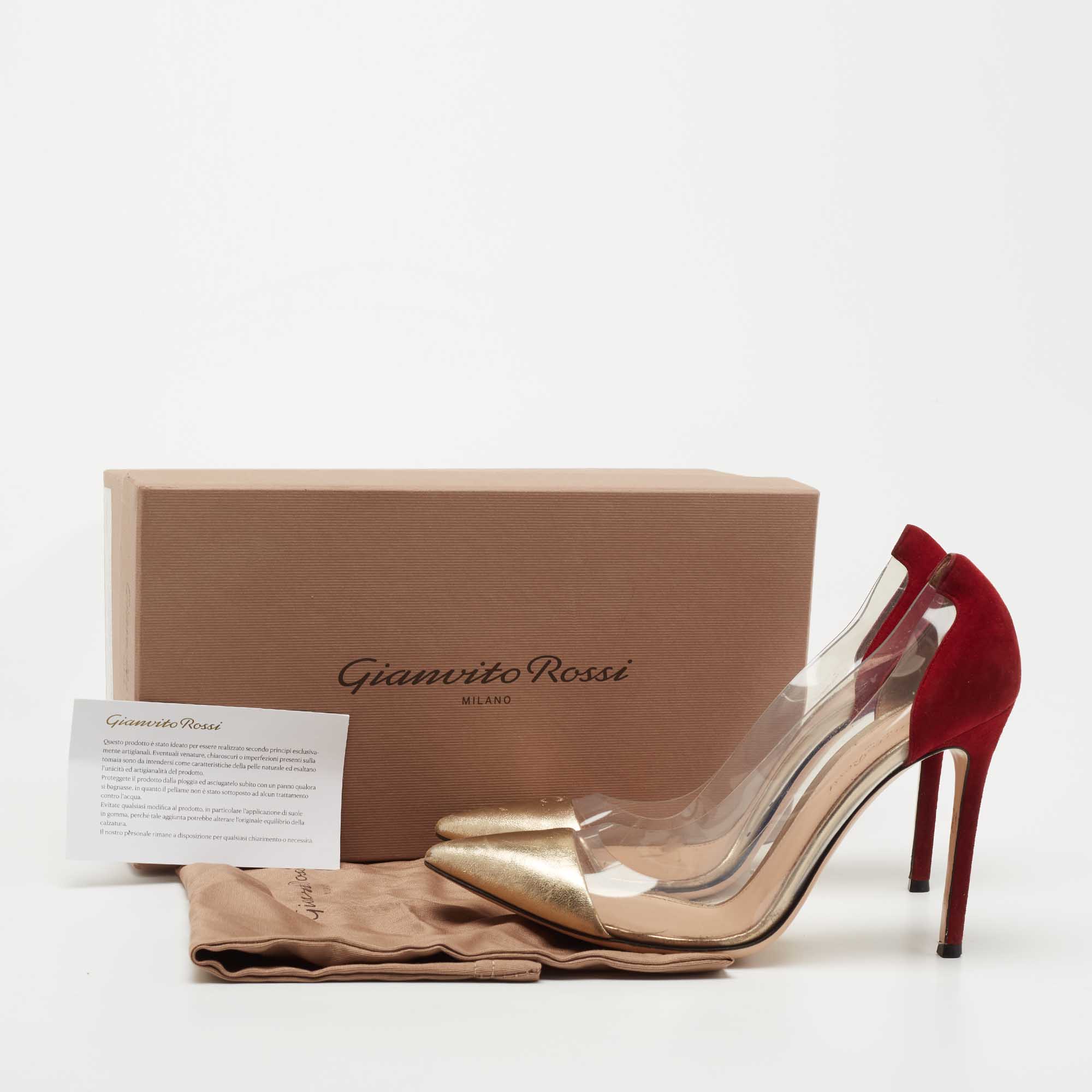 Gianvito Rossi Burgundy/Gold Leather And PVC  Plexi Pumps Size 38.5