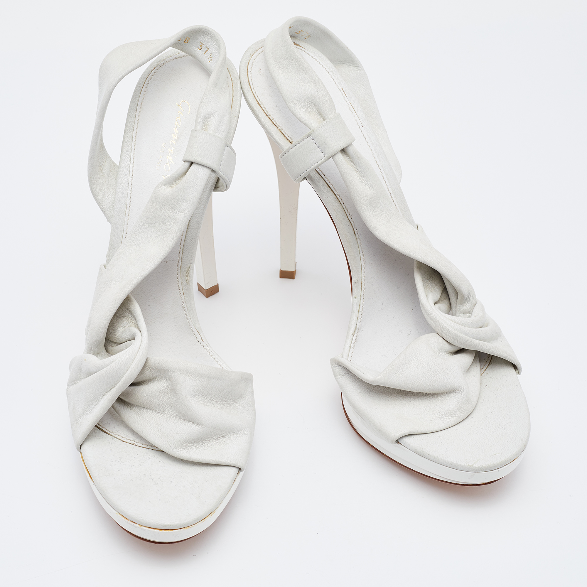 Gianvito Rossi White Leather Strappy Platfrom Sandals Size 37.5