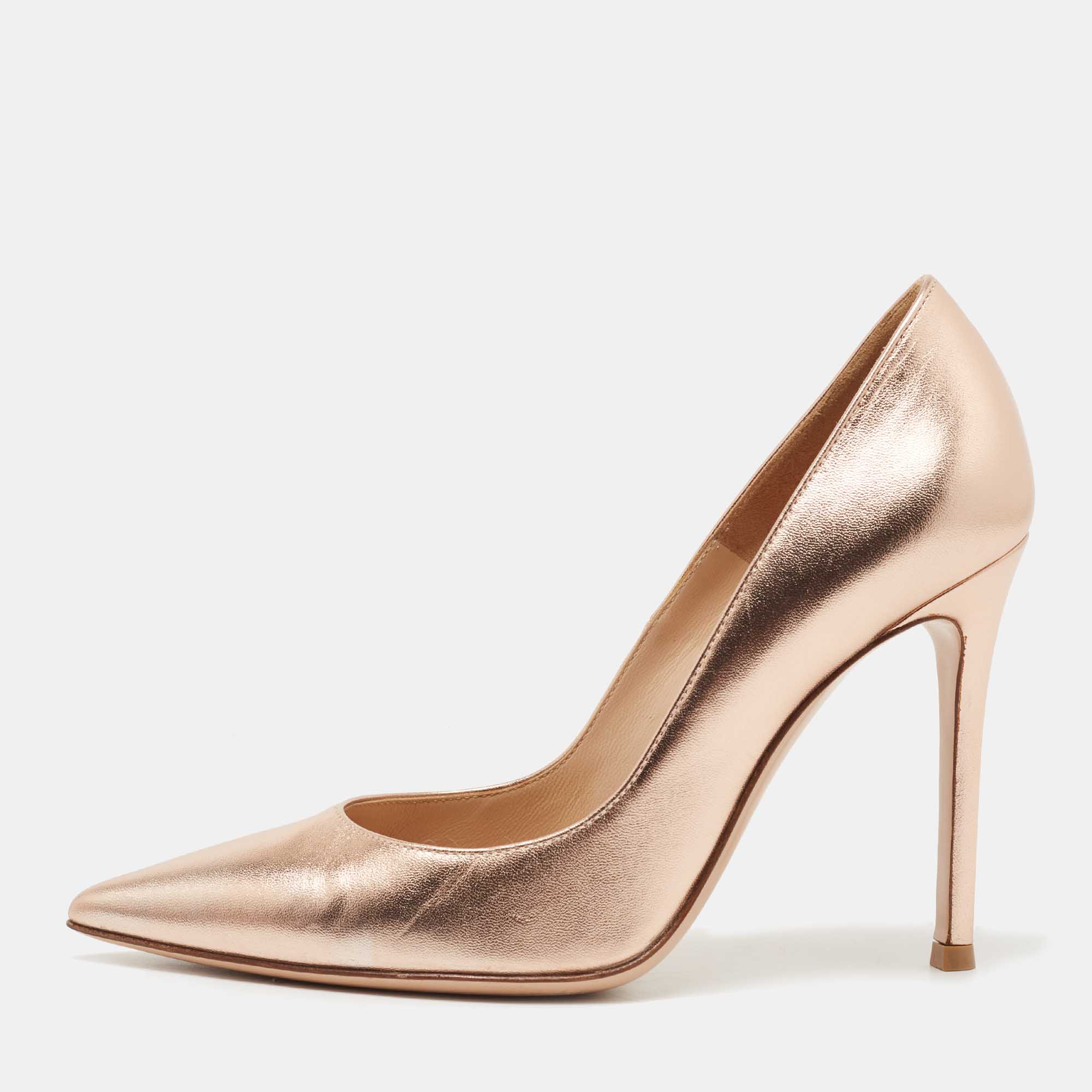 Gianvito Rossi Metallic Bronze Leather Pointed Toe Pumps Size 36