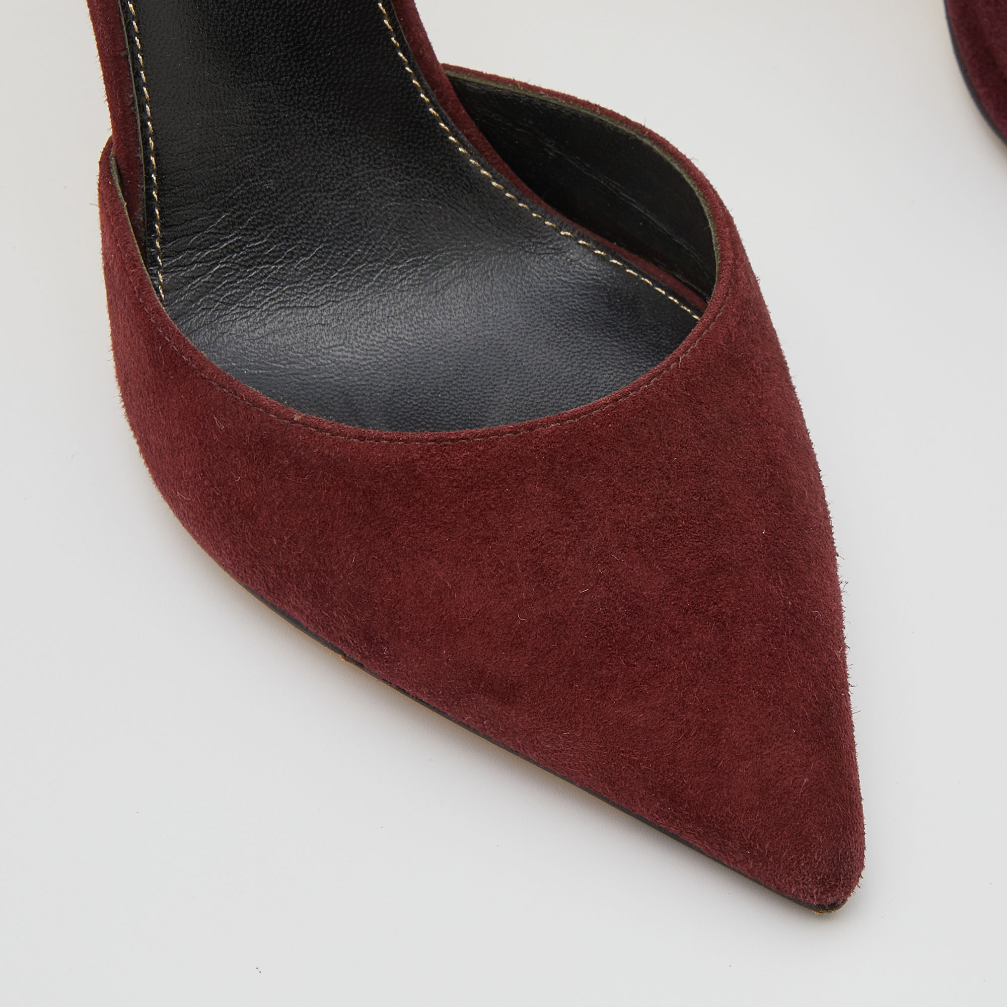 Gianvito Rossi Burgundy Suede Pointed Toe Ankle Strap Sandals Size 37