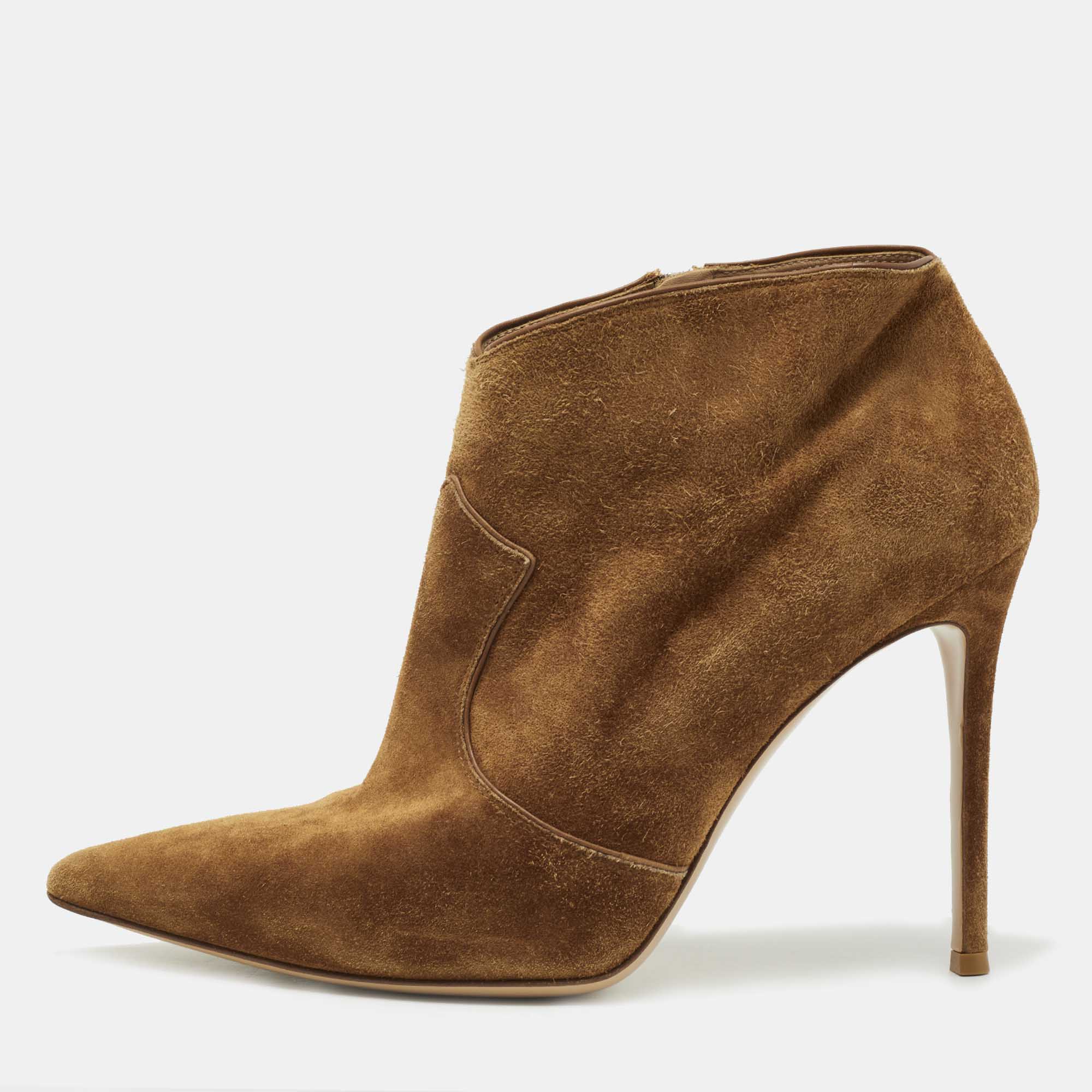 Gianvito Rossi Brown Suede Ankle Booties Size 41