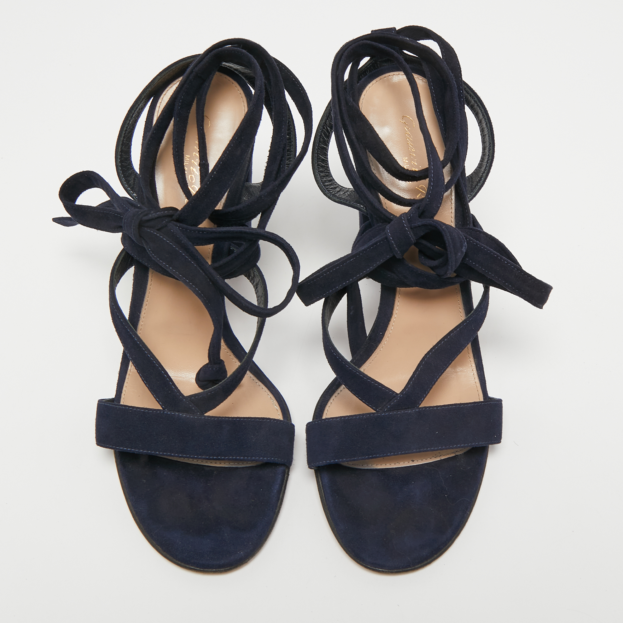 Gianvito Rossi Navy Blue Suede Ankle Wrap Sandals Size 40