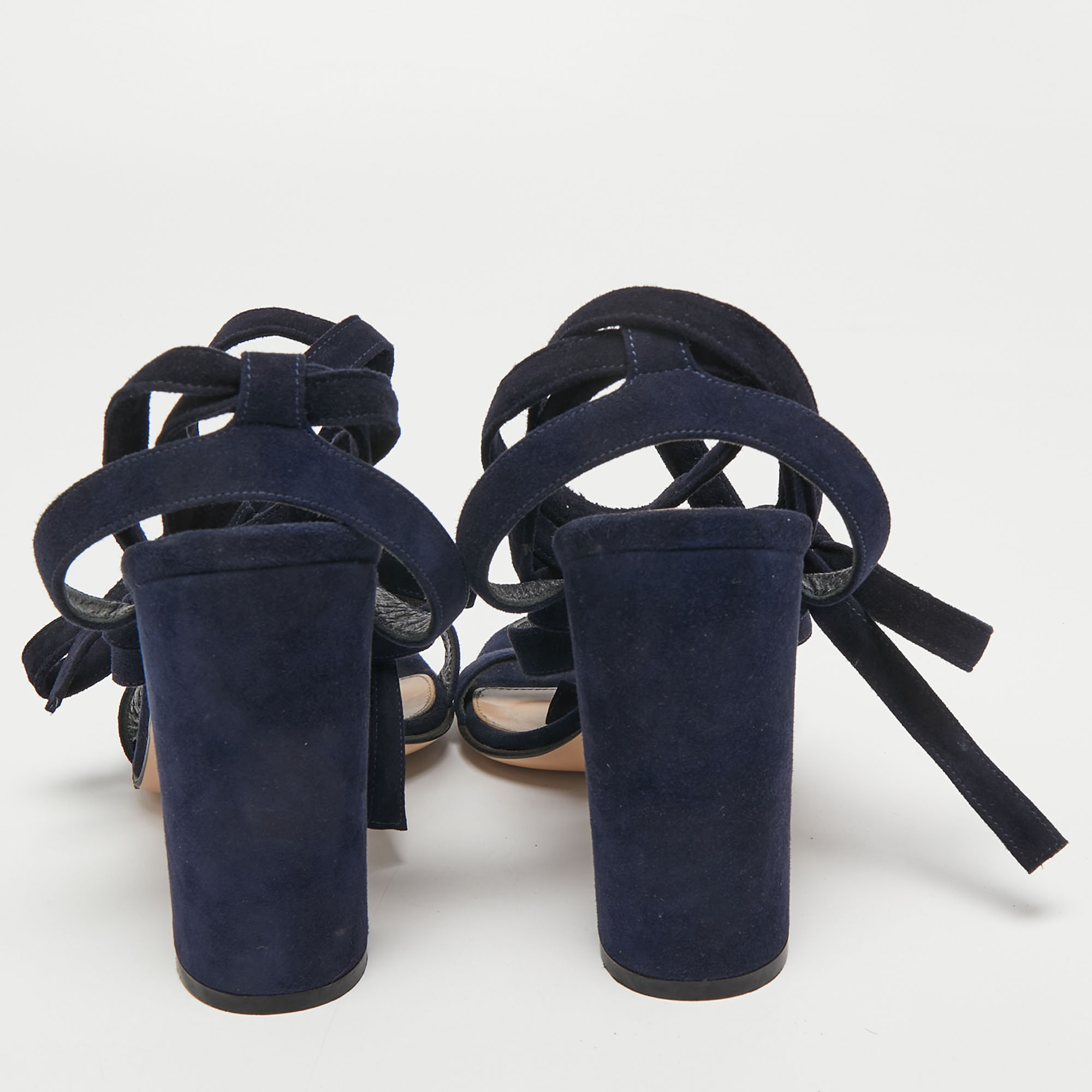 Gianvito Rossi Navy Blue Suede Ankle Wrap Sandals Size 40