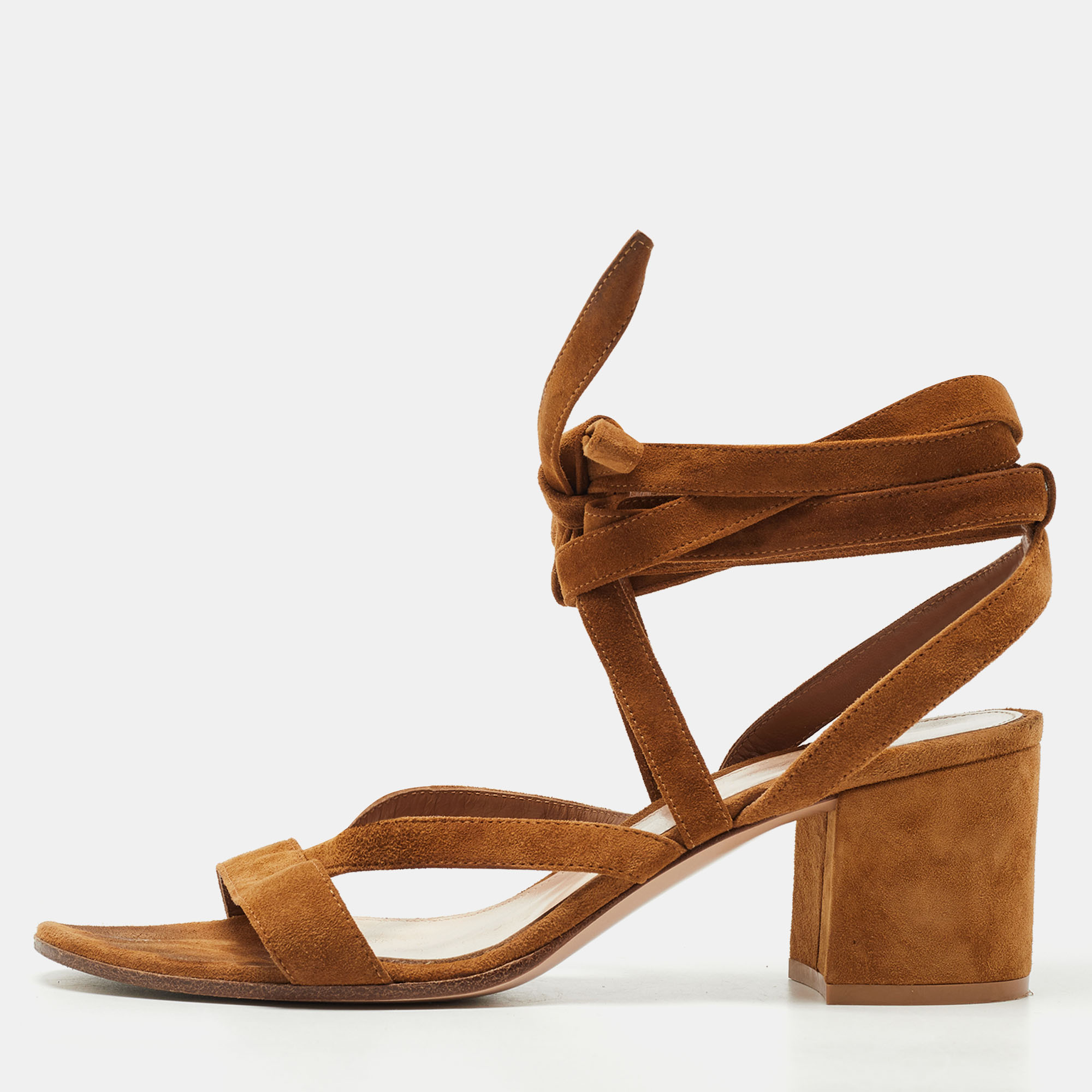 Gianvito Rossi Brown Suede Janis Ankle Sandals Size 39.5