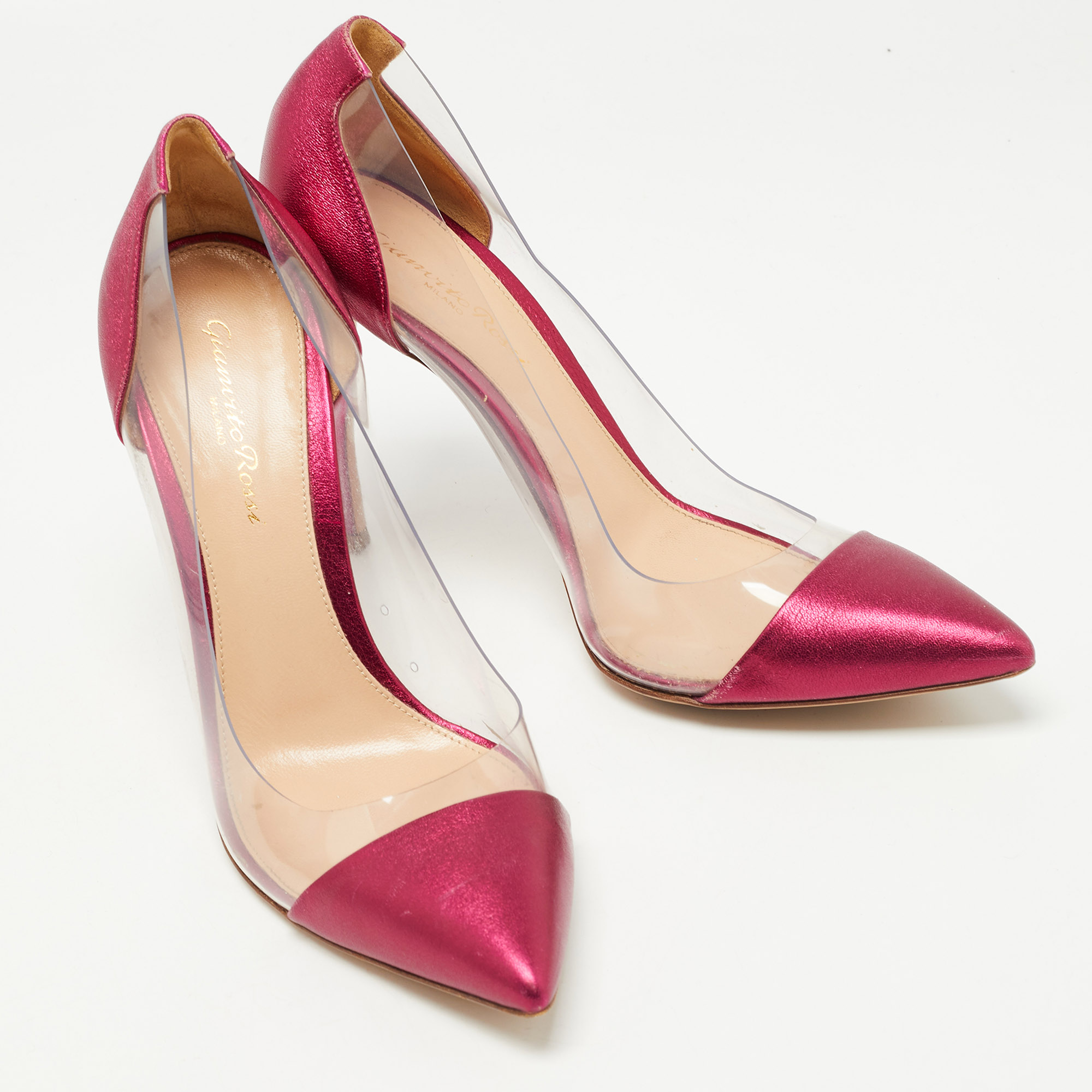 Gianvito Rossi Metallic Pink Leather And PVC Plexi Pumps Size 38