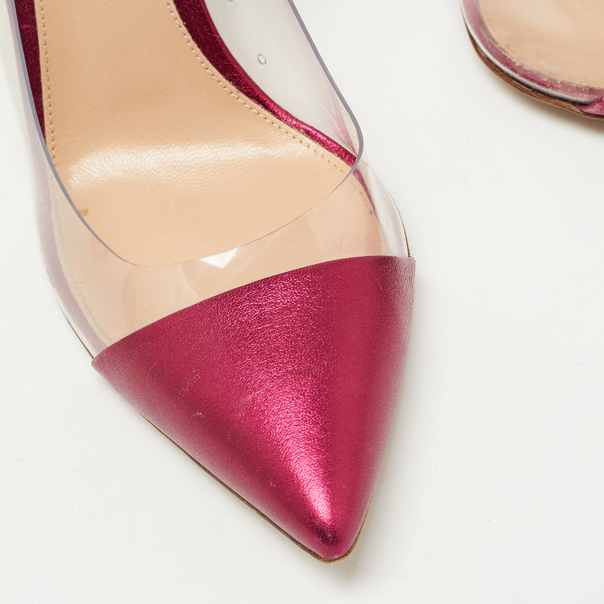 Gianvito Rossi Metallic Pink Leather And PVC Plexi Pumps Size 38