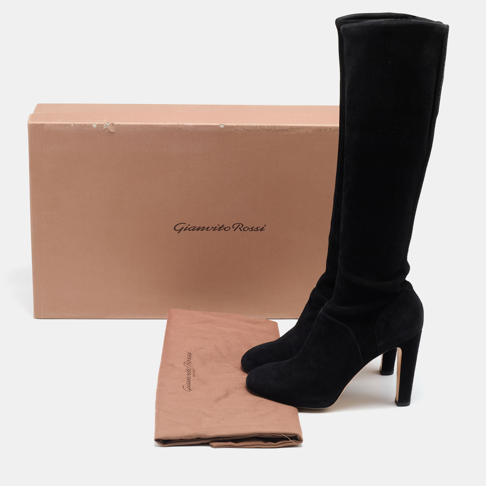Gianvito Rossi Black Suede Knee Length Boots Size 37.5