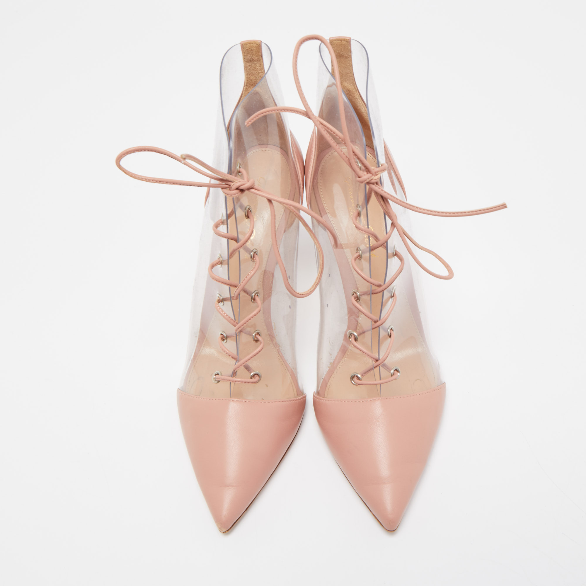 Gianvito Rossi Pink/Transparent PVC And Leather Helmut Lace Up Boots Size 38