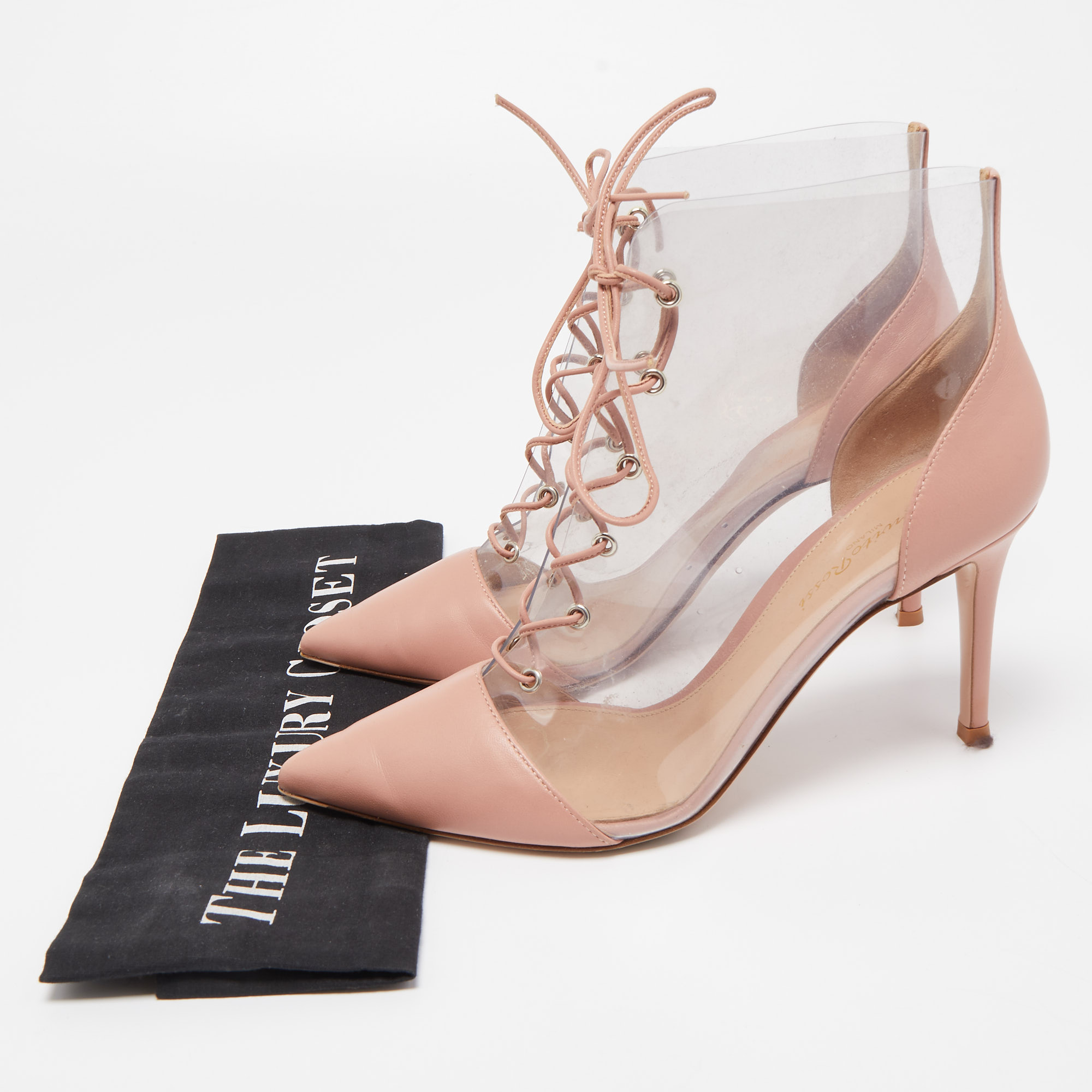 Gianvito Rossi Pink/Transparent PVC And Leather Helmut Lace Up Boots Size 38