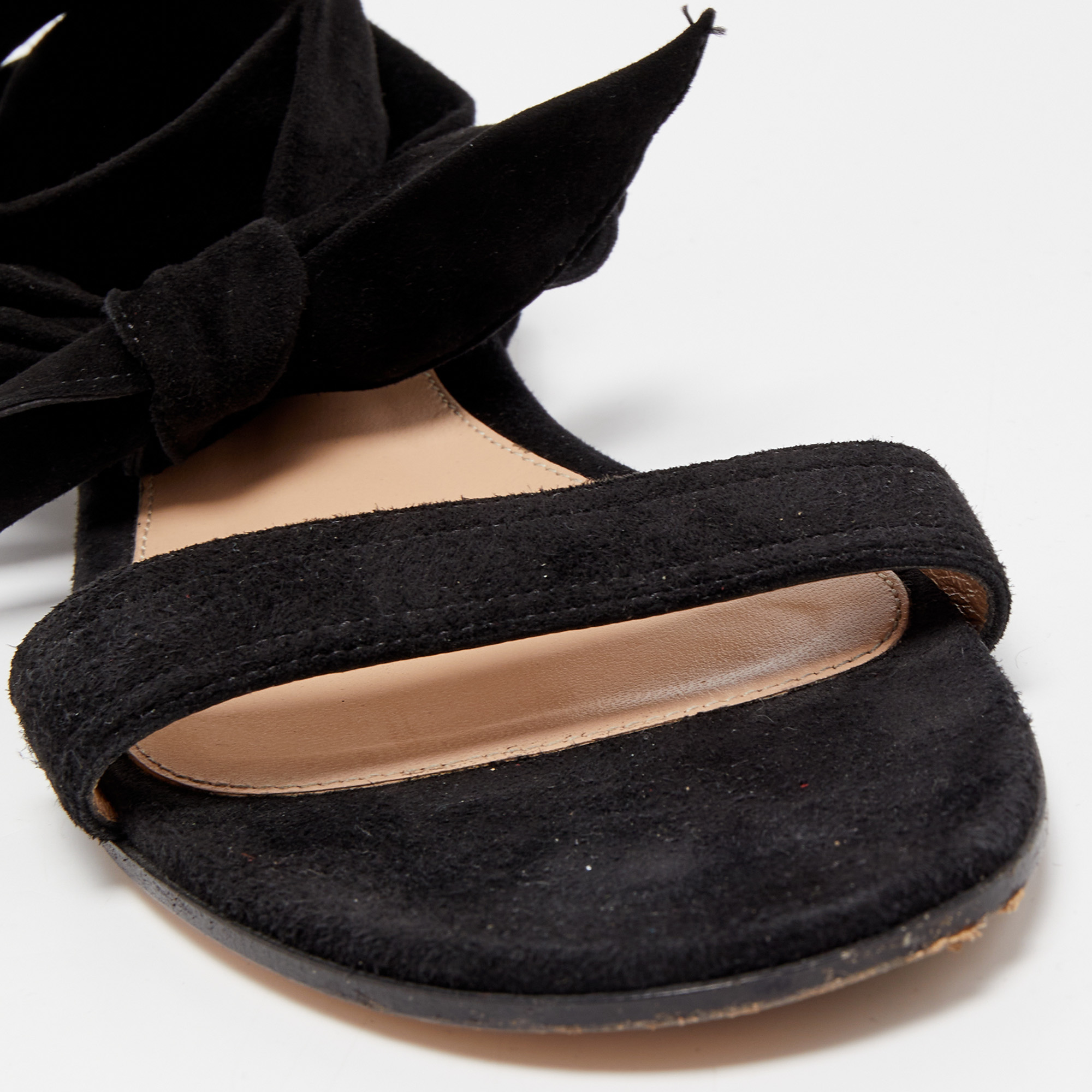 Gianvito Rossi Black Suede Ankle Wrap Flat Sandals Size 38.5