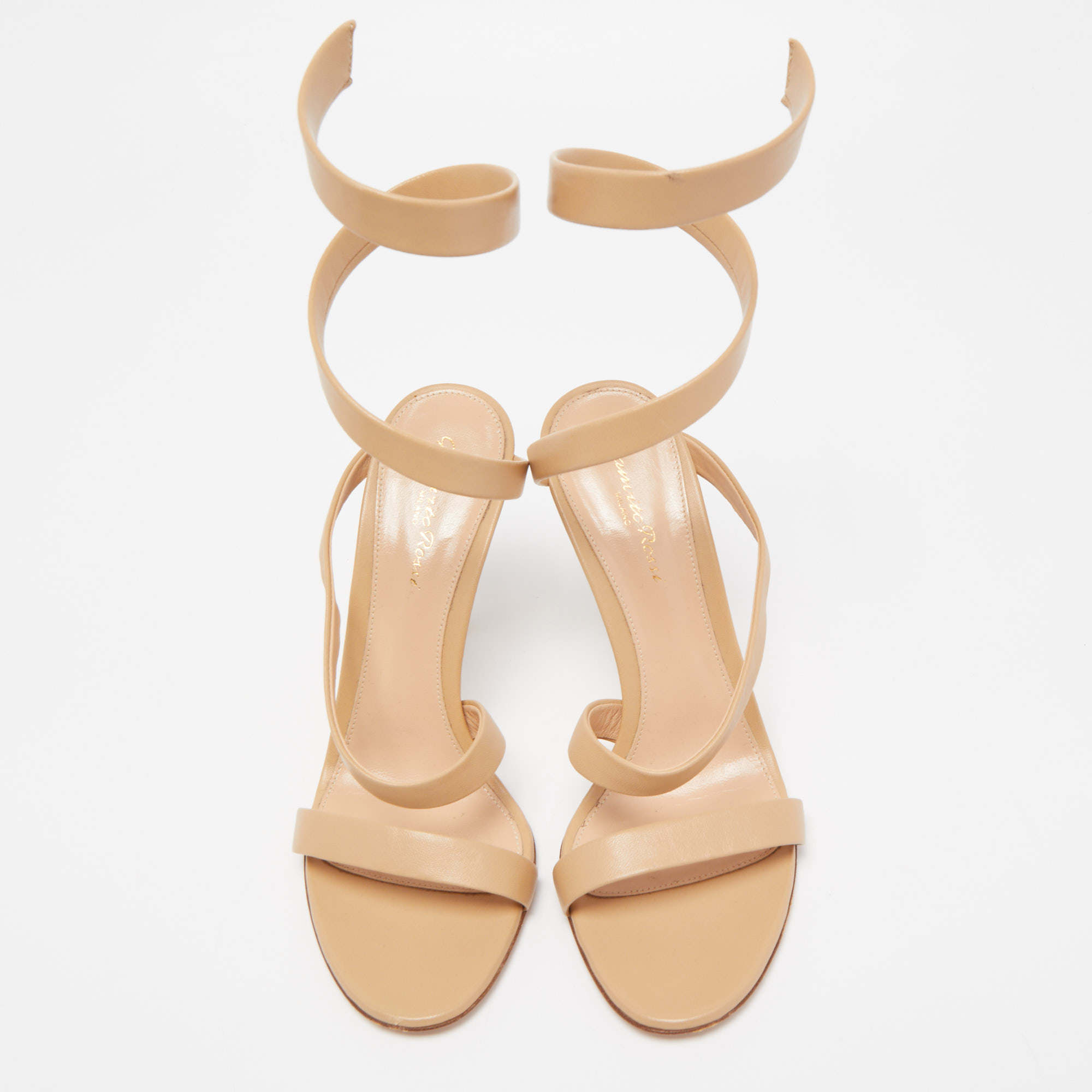 Gianvito Rossi Beige Leather Opera Twirl Ankle Wrap Sandals Size 38.5