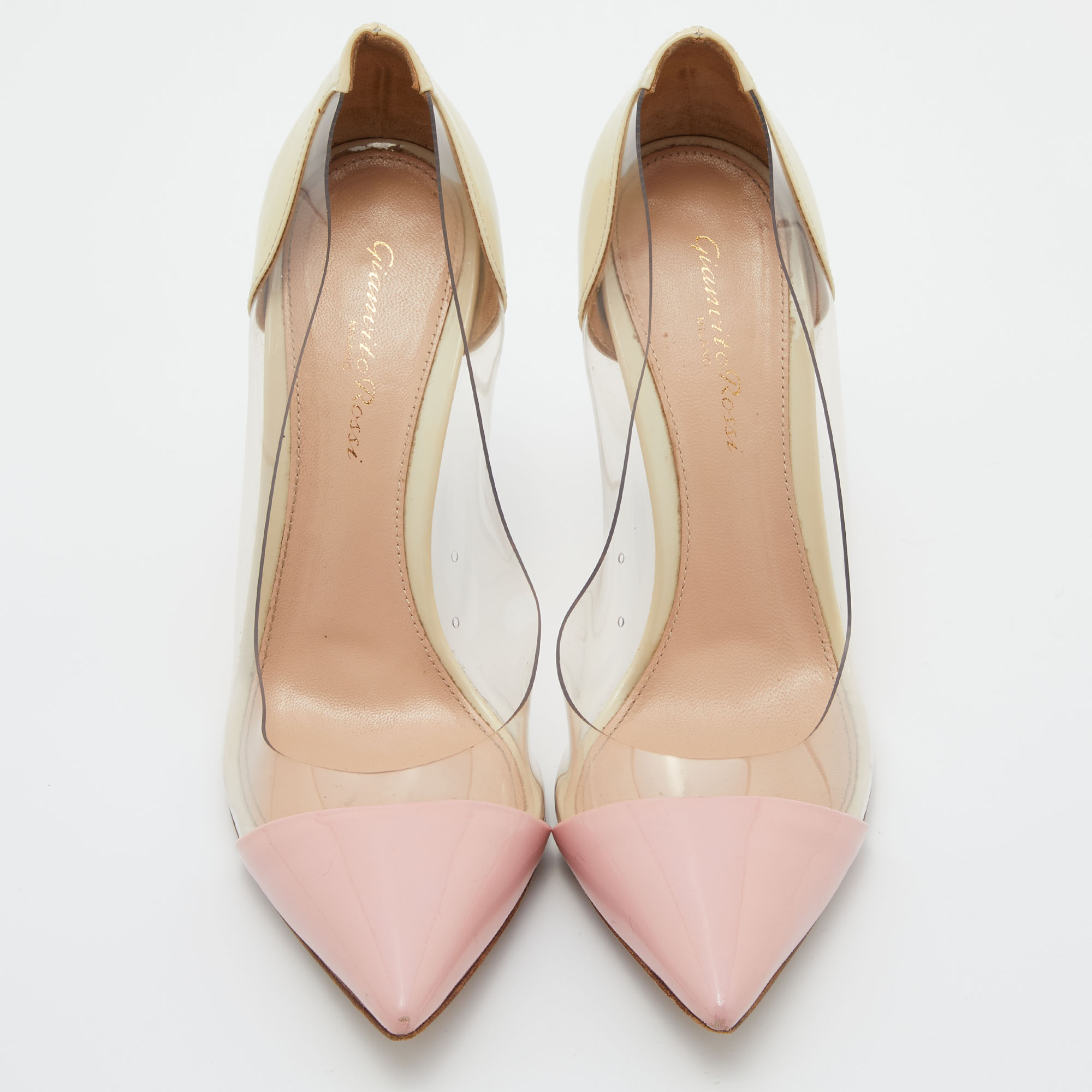 Gianvito Rossi Light Yellow/Pink Patent Leather And PVC Plexi Pumps Size 38