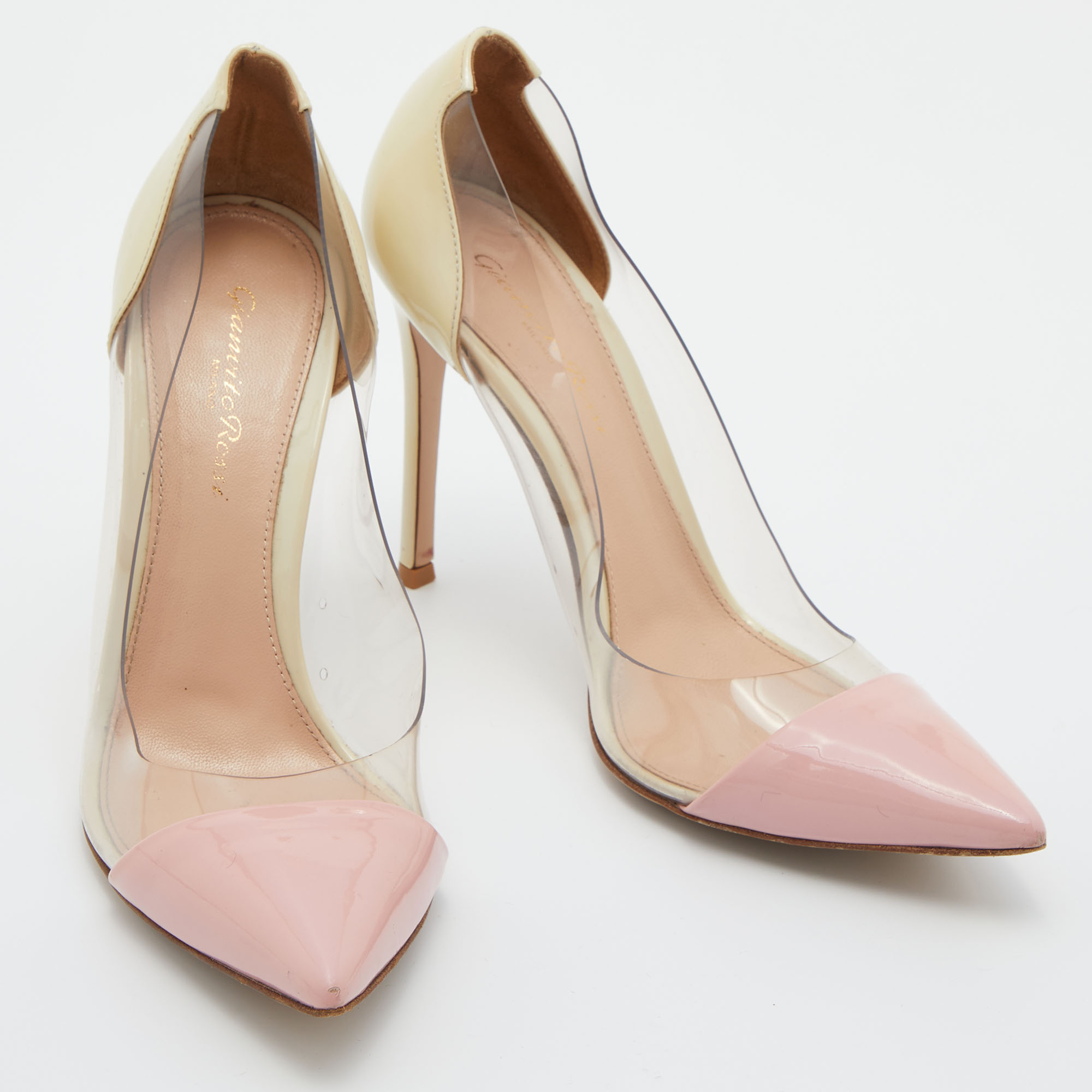 Gianvito Rossi Light Yellow/Pink Patent Leather And PVC Plexi Pumps Size 38