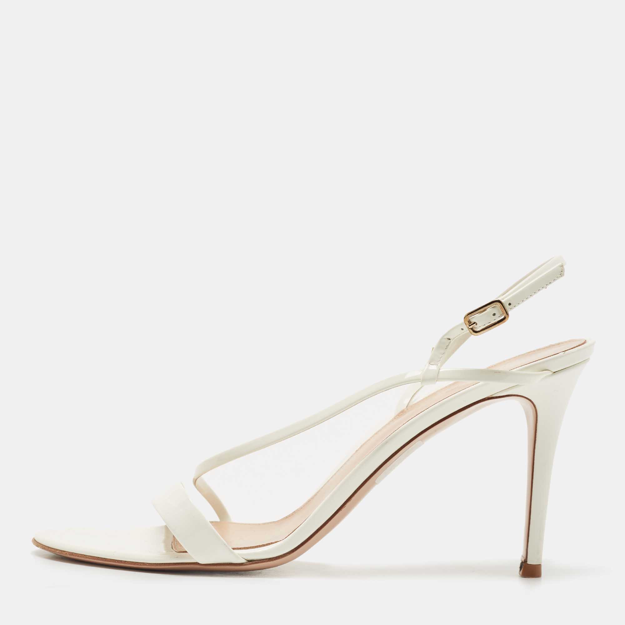 Gianvito Rossi White Patent Leather Ankle Strap Sandals Size 41