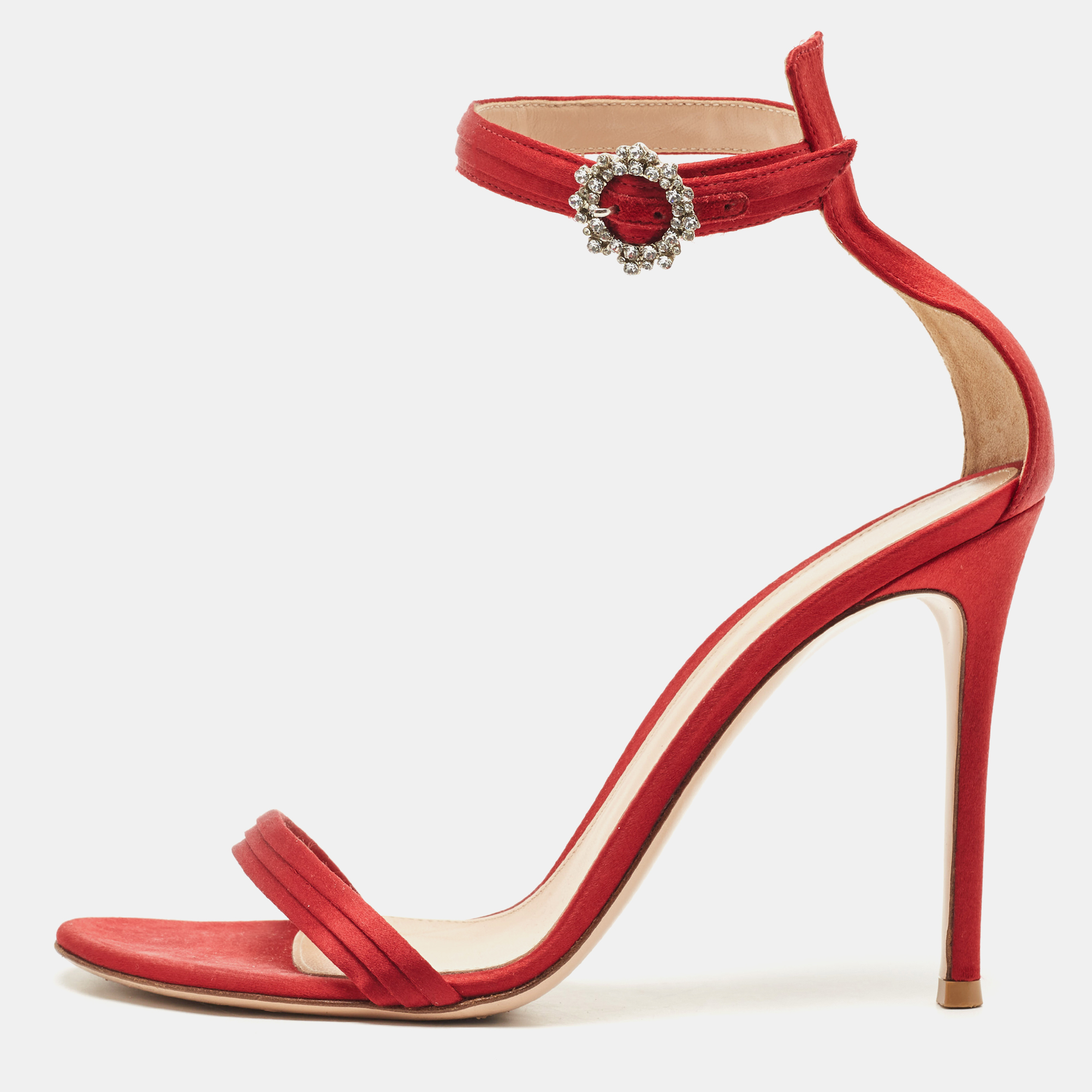 Gianvito Rossi Red Satin Ankle Strap Sandals Size 40