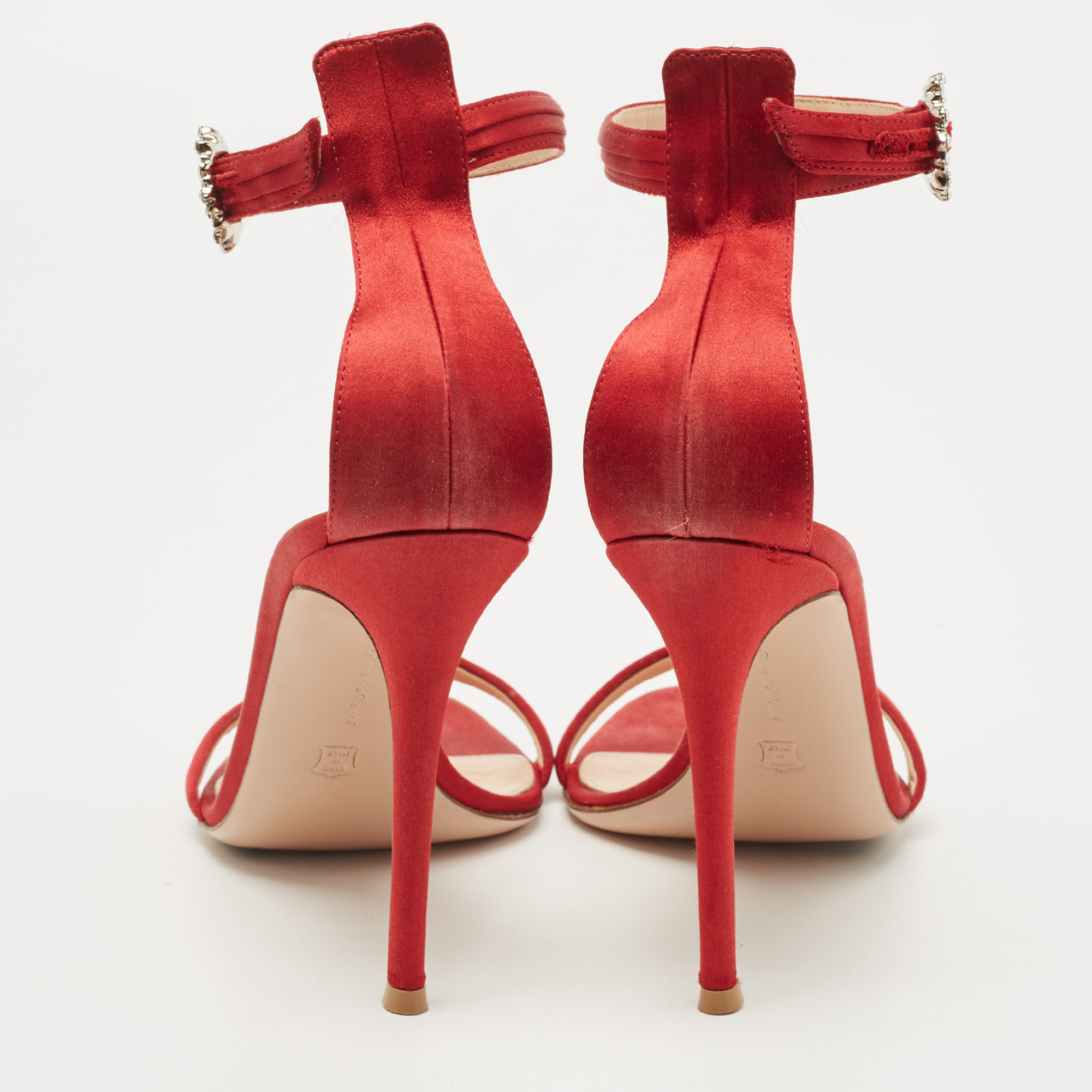Gianvito Rossi Red Satin Ankle Strap Sandals Size 40